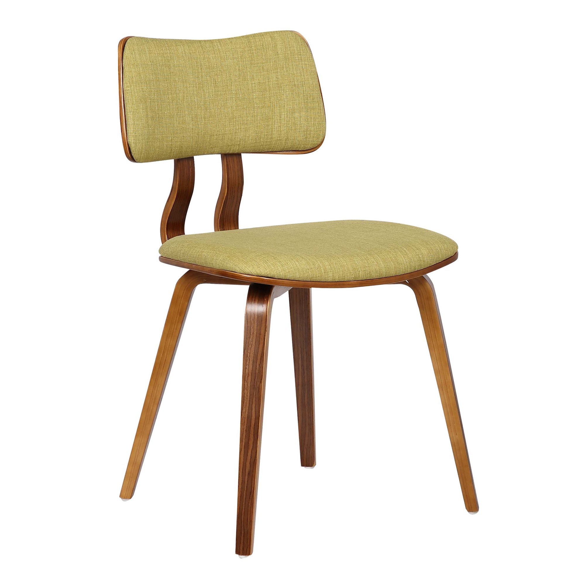 Armen Living Jaguar Mid Century Modern Dining Accent Chair For Kitchen Table Desk Vanity In Green Fabric And Walnut Wood Finish