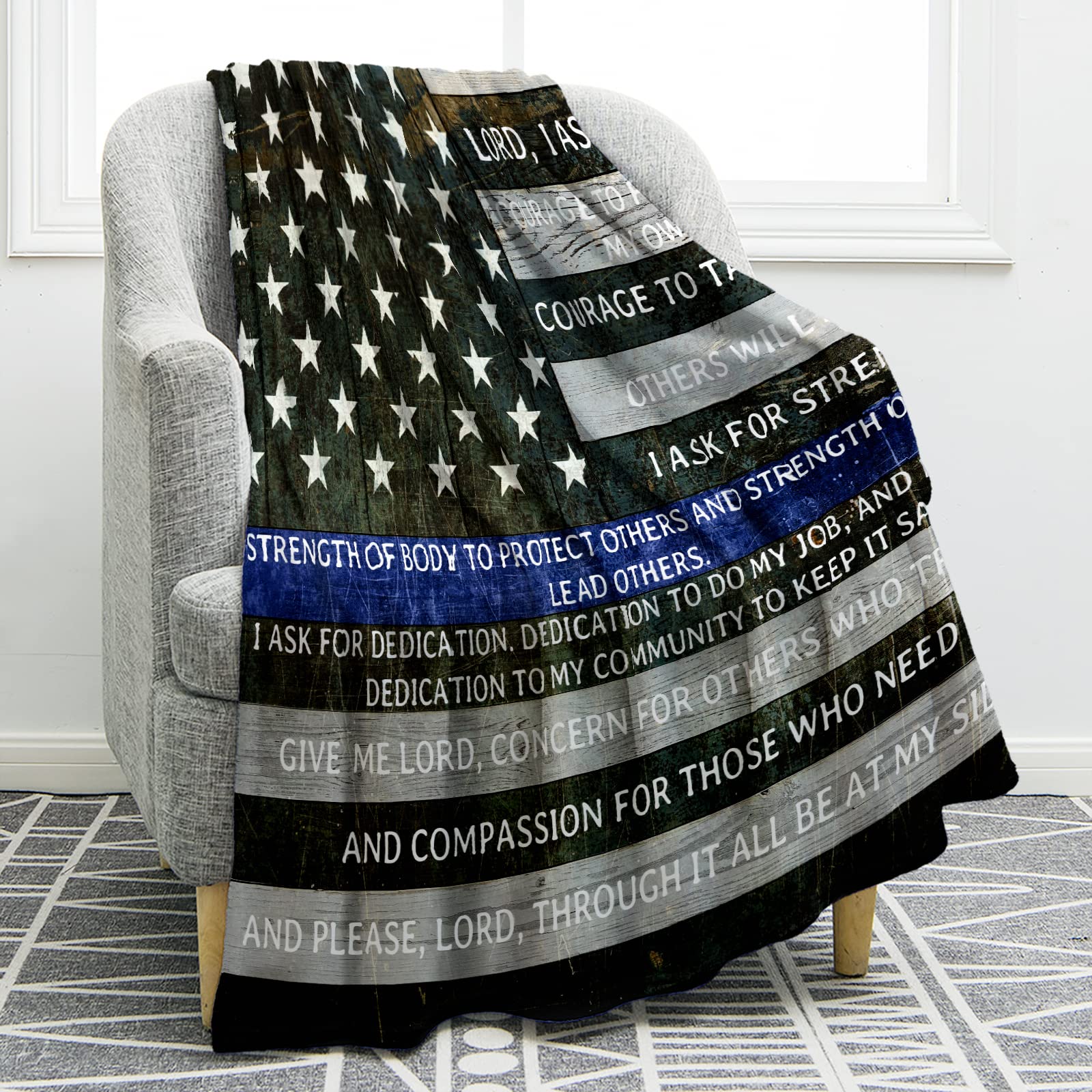 Jekeno Police Officers Prayer Blanket Gifts for Men Kids Boys Home Bedroom Living Room Decor Soft Cozy Lightweight Plush Throw B