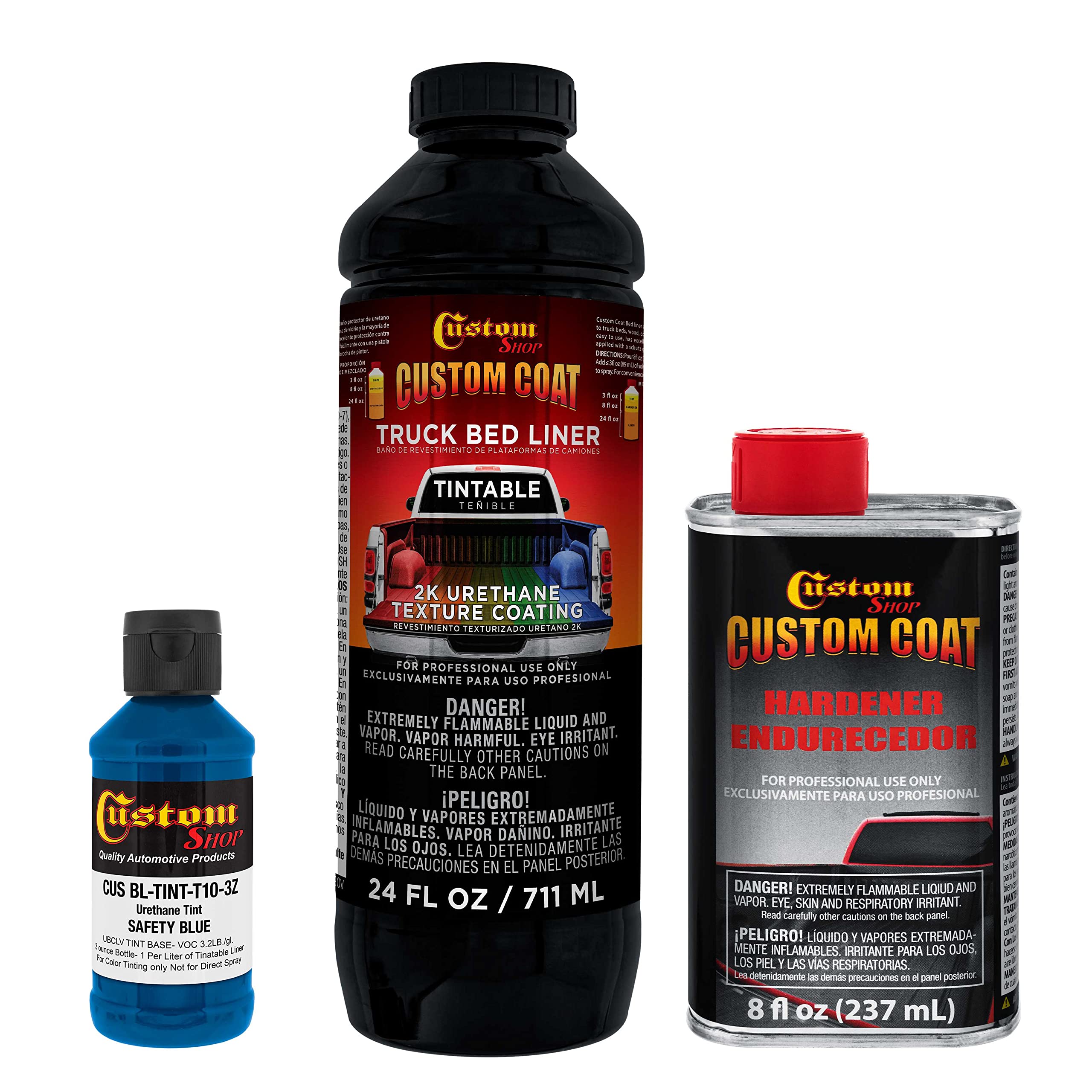 Custom Coat Safety Blue 1 Quart Urethane Spray-On Truck Bed Liner Kit - Easy Mixing, Just Shake, Shoot - Professional Durable Te