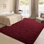 Falark Soft Area Rugs For Bedroom, 3X5 Ft Wine Red Fluffy Rug Carpets For Living Room Girls Kids Room, Shaggy Fuzzy Indoor Moder