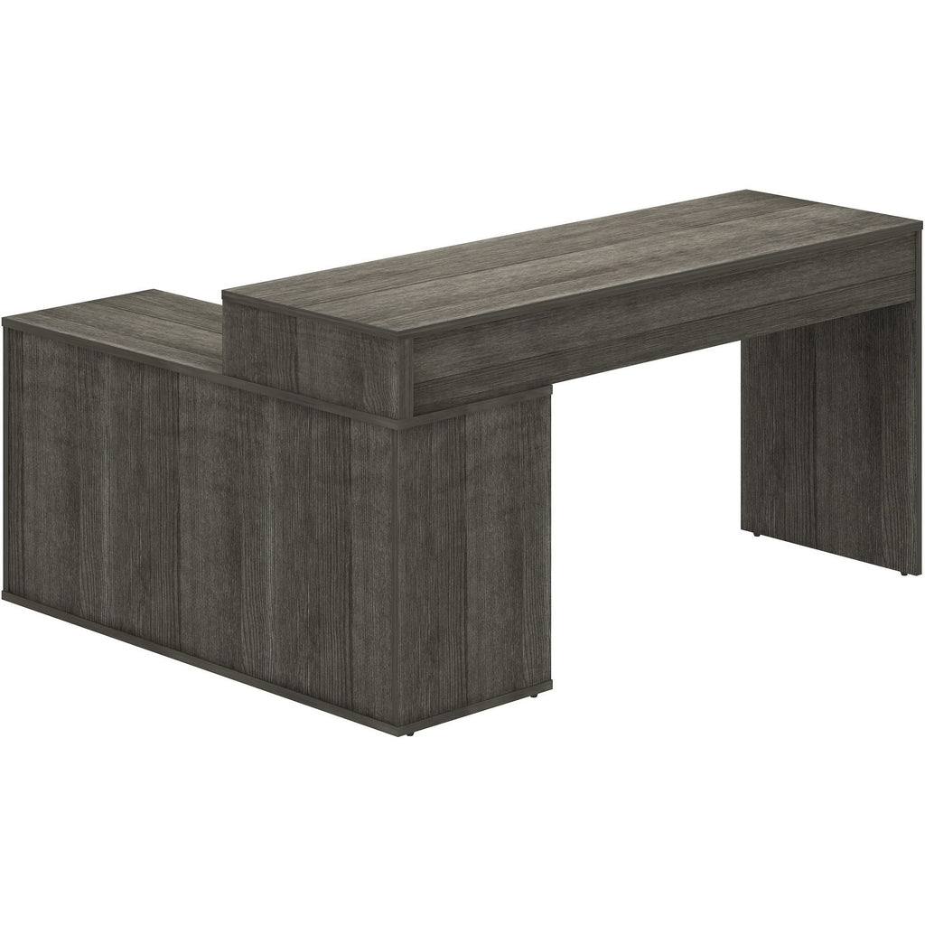 LYS L-Shape Workstation with Cabinet, Weatherd Charcoal