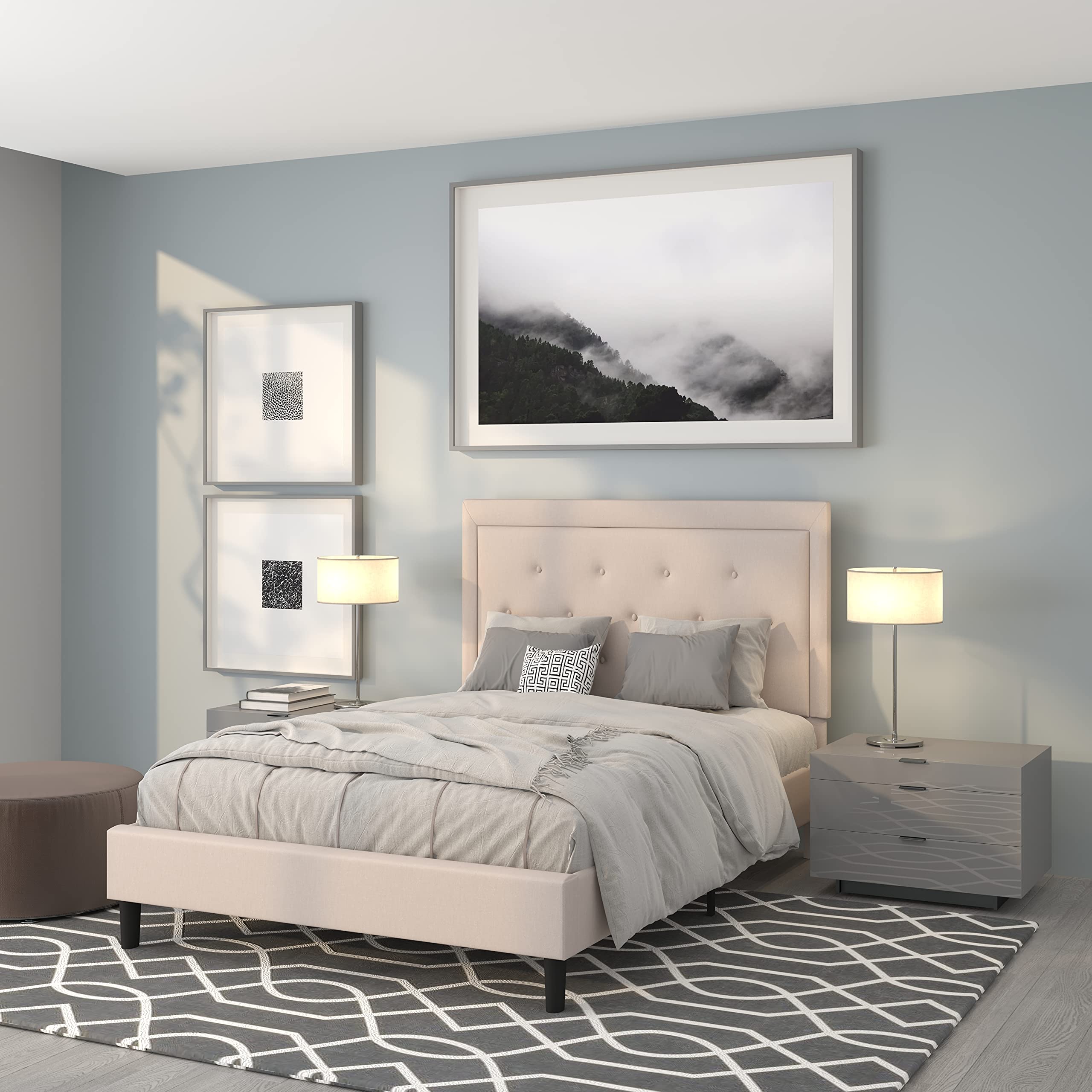 Flash Furniture Roxbury Full Size Tufted Upholstered Platform Bed In Beige Fabric
