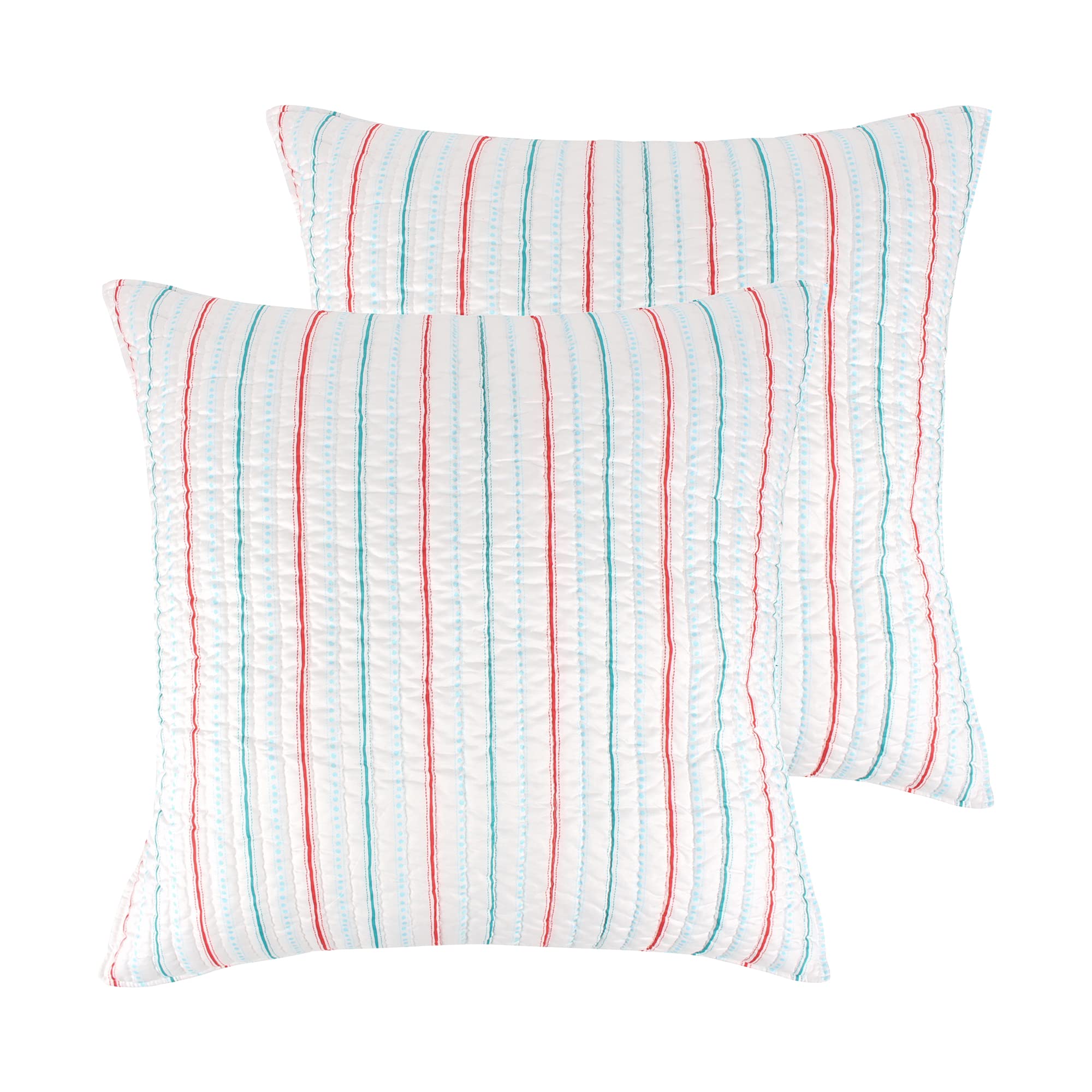 Levtex Home Merry & Bright Collecion - Holly Jolly - Quilted Euro Sham (26X26In.), No Insert - Stripes - White, Red, And Light B
