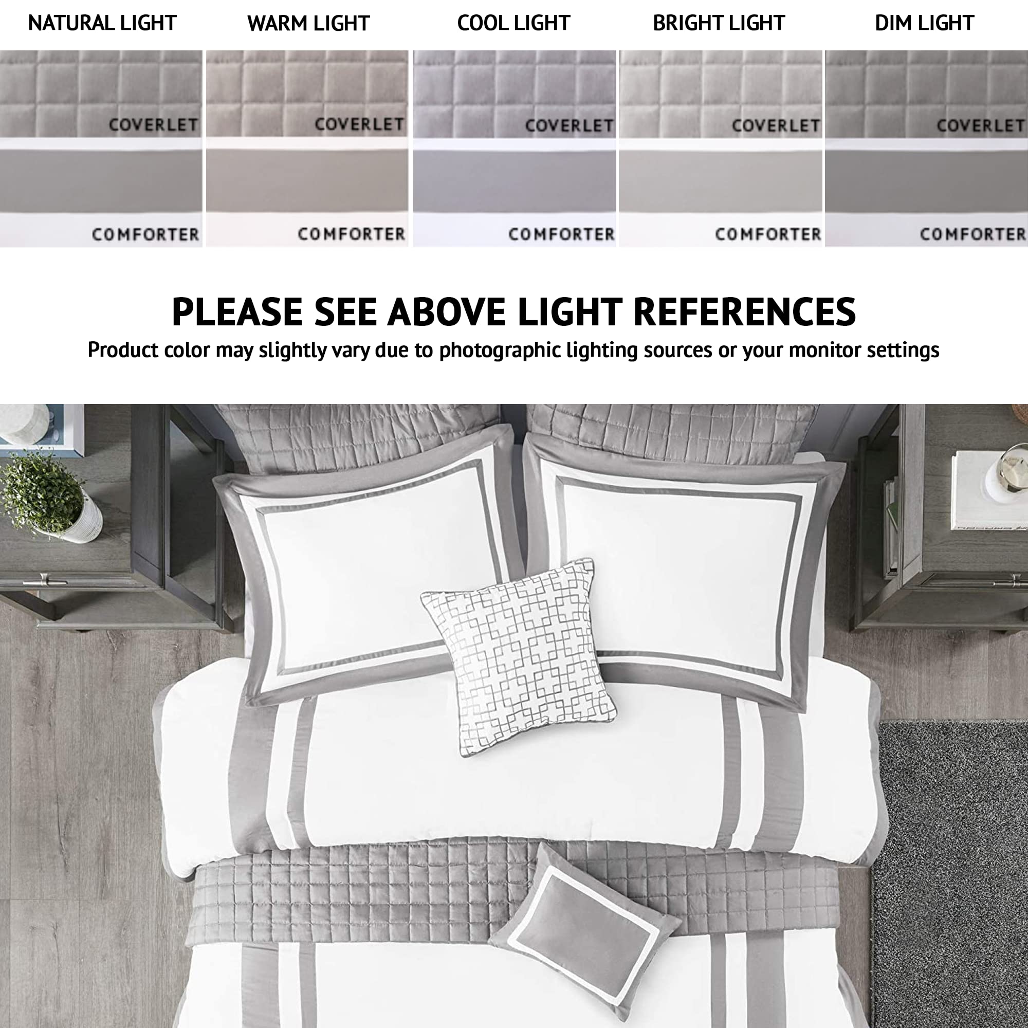 Madison Park Heritage Comforter Quilt Combo Set - Modern Luxury Design, All Season Down Alternative Bedding, Matching Shams, Decorative Pillows, King/Cal King(104'X92'), Color Block Grey 8 Piece