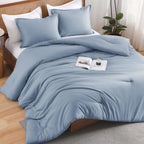 Andency Grayish Blue King Size Comforter Set, 3 Pieces Solid Blue Bed Comforter Set, Lightweight Fluffy Blue Bedding Comforter Set For All Season(104X90In Comforter & 2 Pillowcases)