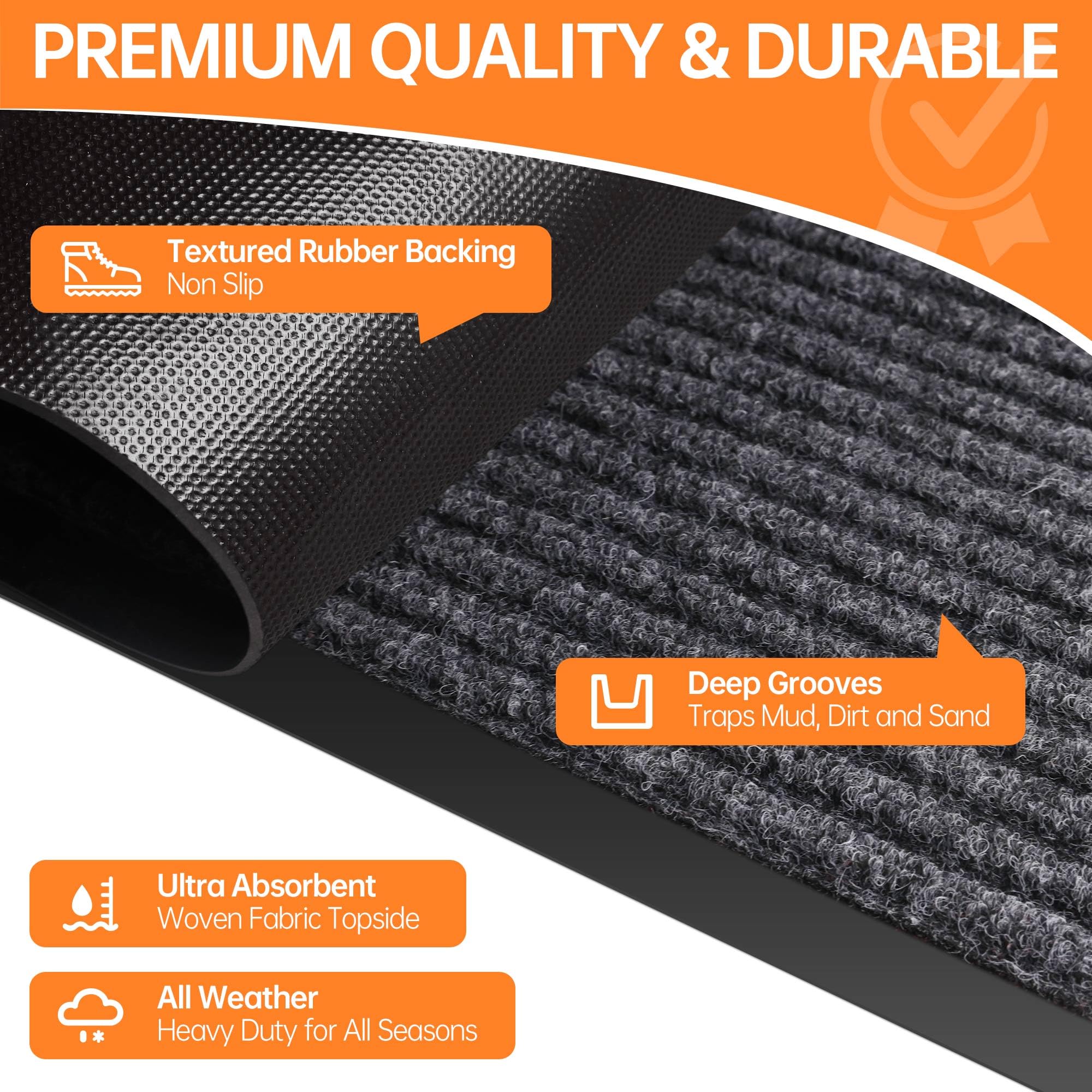 Homek Front Door Mat, 3'X6' Indoor Outdoor Door Mat, Commercial Door Mat Indoor Outdoor Entrance, Heavy Duty Welcome Mat, Rubber Backing Non Slip Doormat For Entryway, Large Industrial Floor Mat