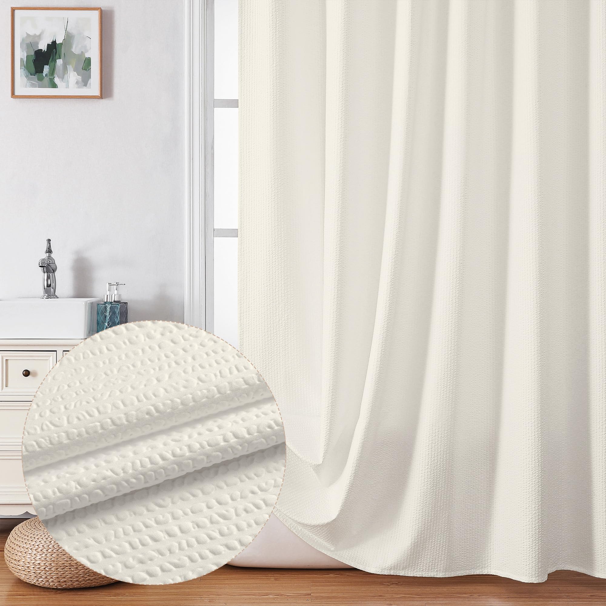 Ovzme Berry Stall Fabric Shower Curtain 36 X 72 Inch - Soft & Waffle Small Cream Shower Curtain For Bathroom With Texture For Na