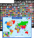 3D Learning LLF World Map and Flags Educational Charts Laminated 14x19.5" Red
