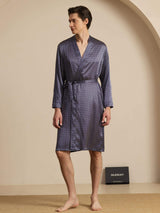 [Navy Ginkgo] SilkSilky  Long Sleeve Men's Robe 003
