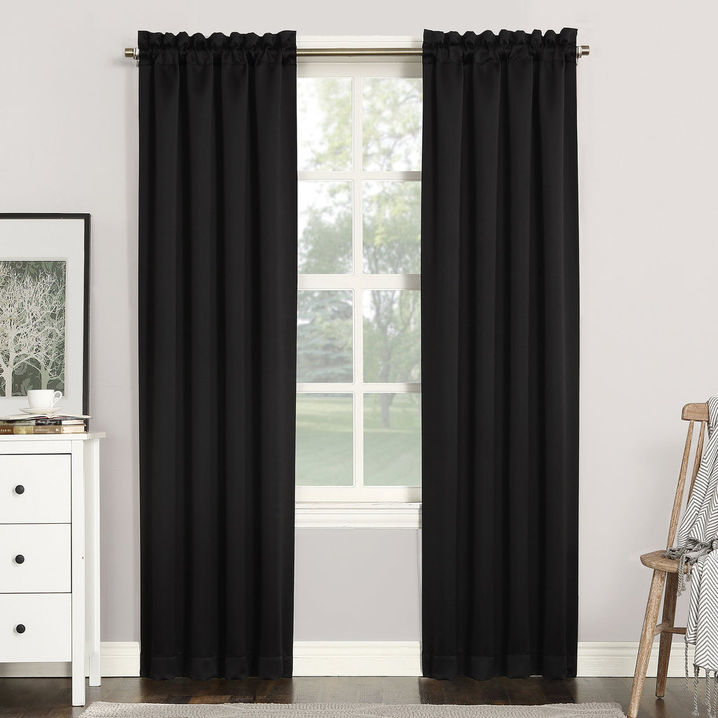 Sun Zero Easton Energy Saving Blackout Rod Pocket Curtain Panel, 40' X 63', Black