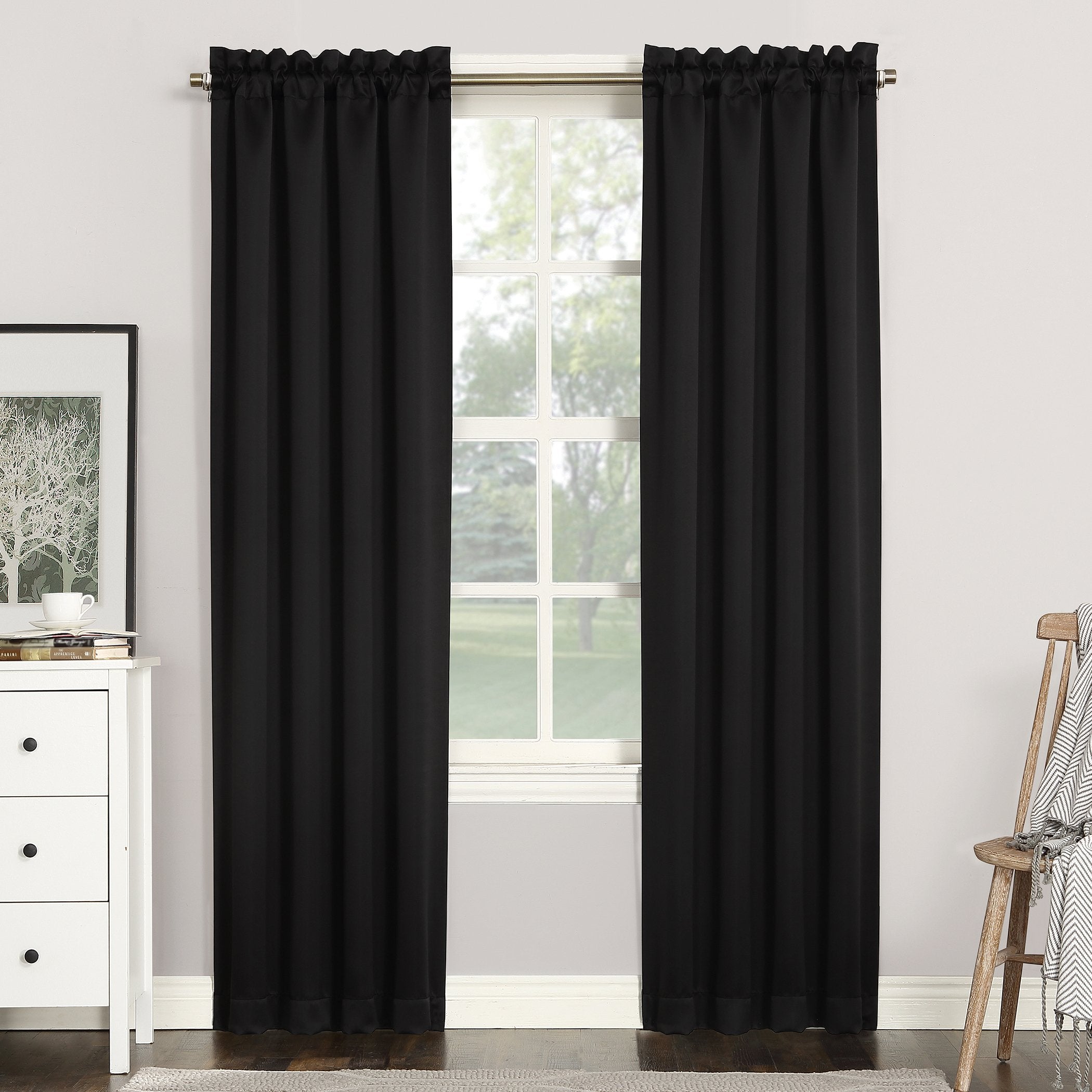Sun Zero Easton Energy Saving Blackout Rod Pocket Curtain Panel, 40' X 63', Black