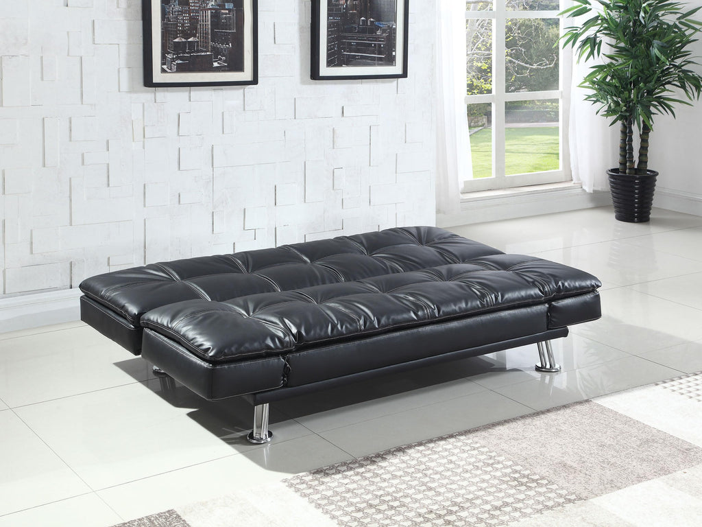 Coaster Home Furnishings Dilleston Convertible Sofa Bed Faux Leather Black Adjustable Armrests 300281