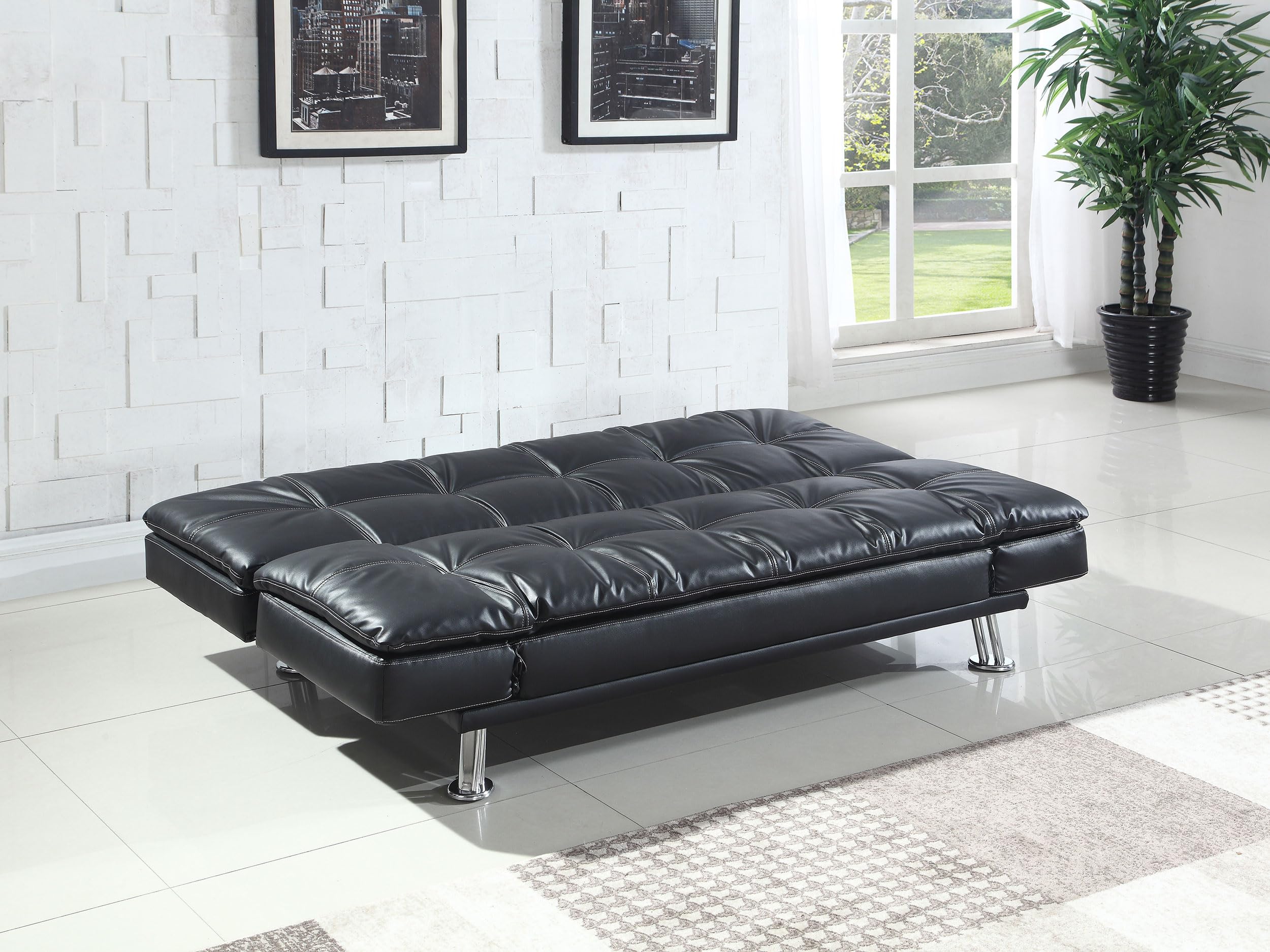 Coaster Home Furnishings Dilleston Convertible Sofa Bed Faux Leather Black Adjustable Armrests 300281