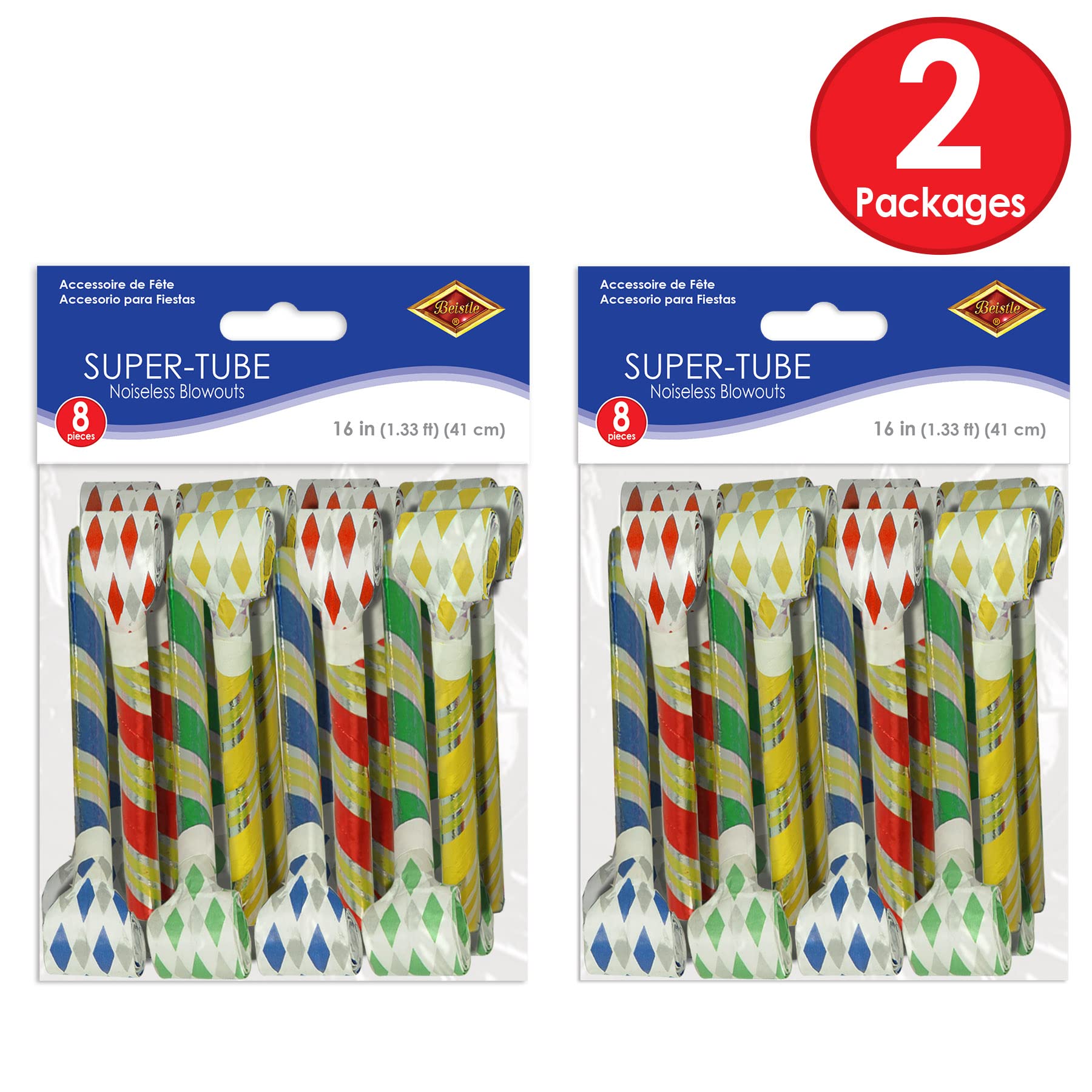 Beistle Noiseless Blowouts 16 Pack Paper Multicolor 16" Party Favors