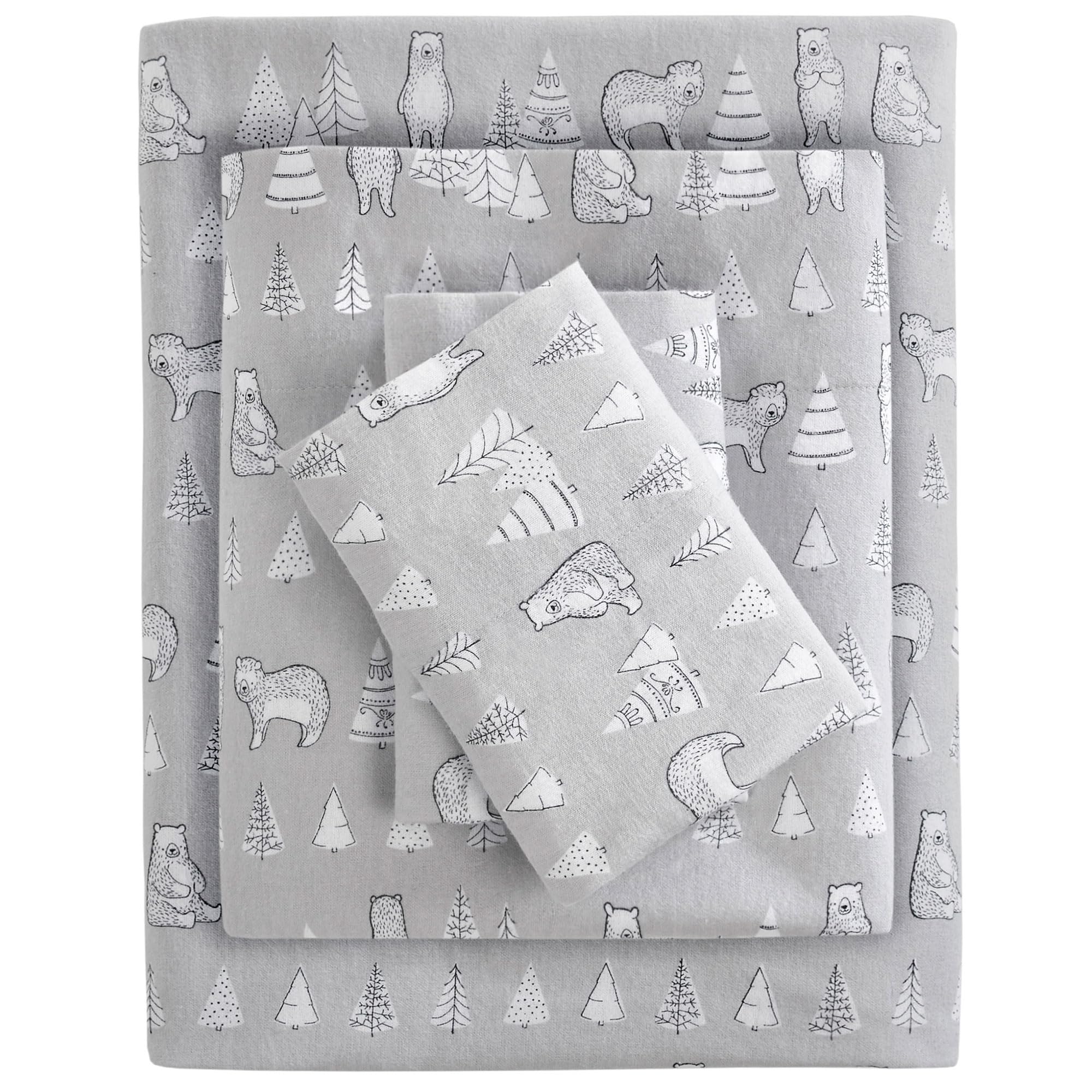 Sleep Philosophy True North Cozy Flannel Warm 100% Cotton Sheet - Novelty Print Animals Stars Cute Ultra Soft Cold Weather Beddi