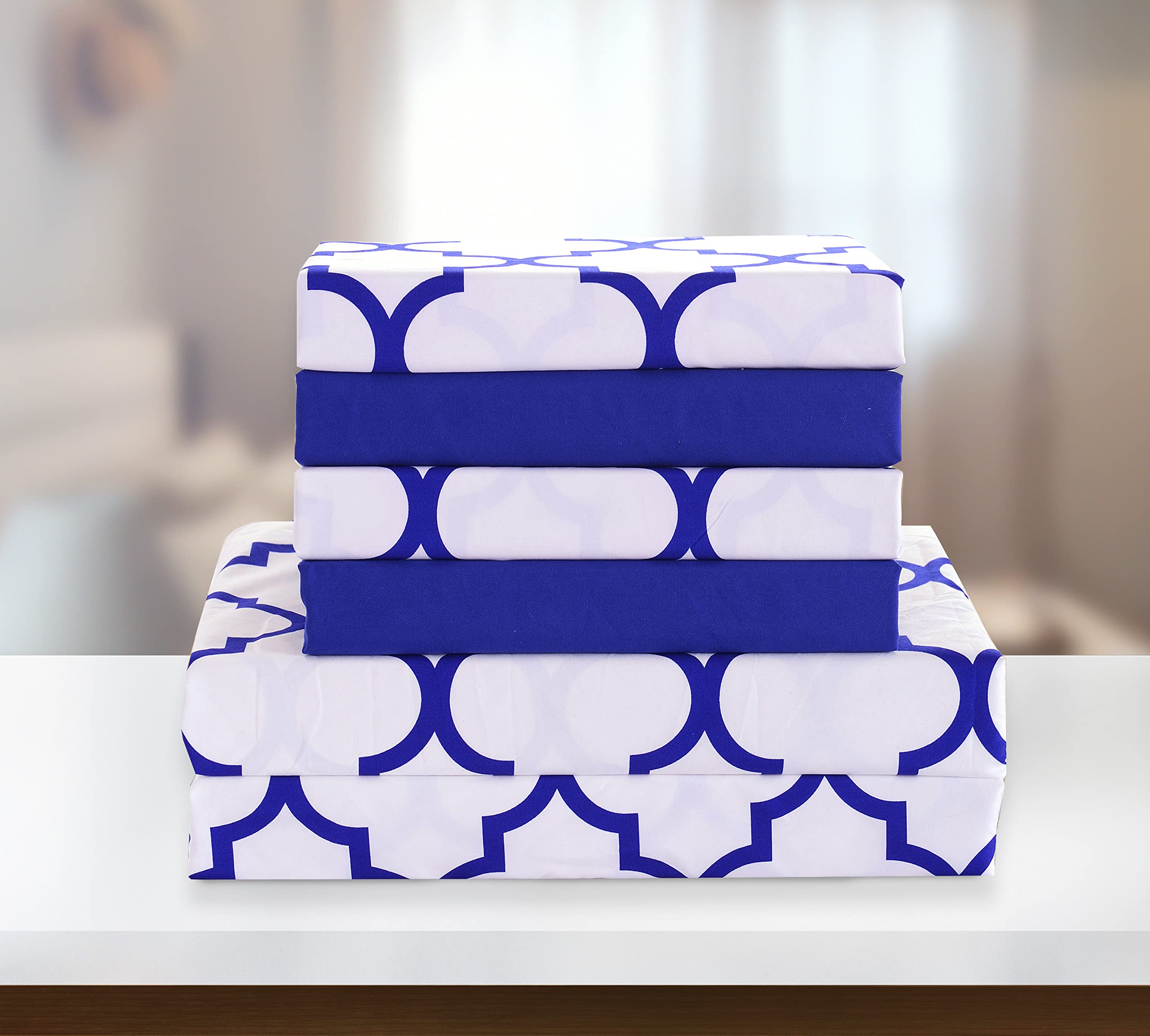 Elegant Comfort 4-Piece Moroccan Trellis Print Sheet Set, Super Cozy, Fade And Wrinkle Resistant, 1500 Premium Hotel Quality Microfiber, Deep Pocket Fitted Sheet With Smart Pockets, Twin, Blue