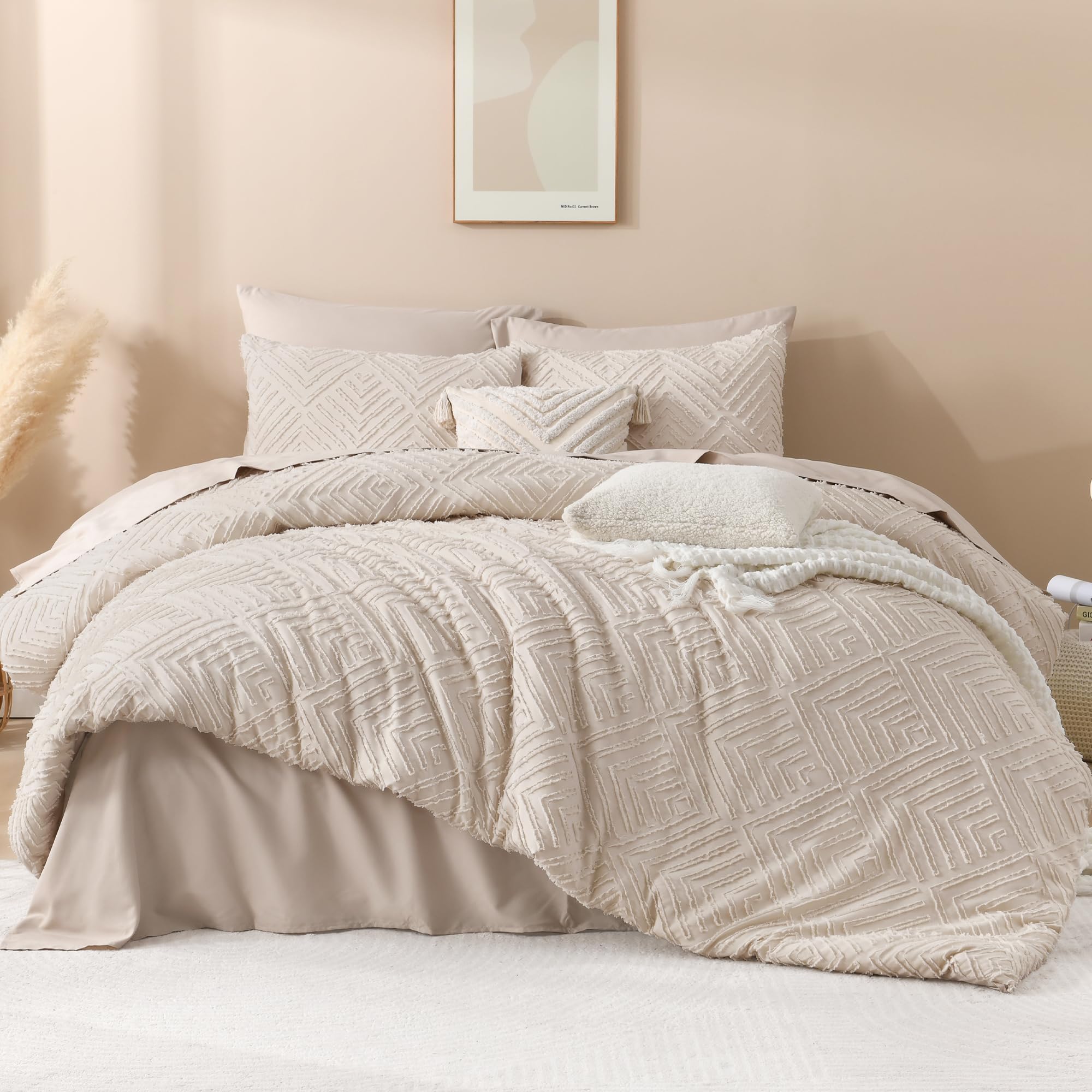 Andency Khaki California King Comforter Set, 3 Pieces Khaki Boho Bedding Set & Collections, Farmhouse Tufted Fluffy Bed Set For California King Bed (1 Comforter 104X96In, 2 Pillowcases)