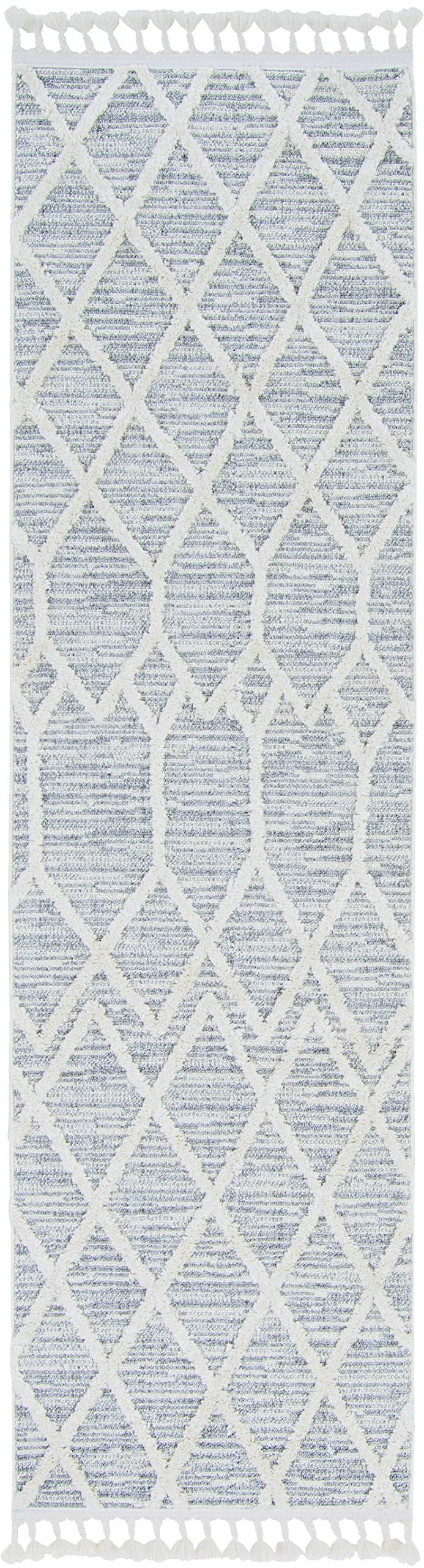 HomeRoots Polyester 9'x13' Ivory Grey Machine Woven Geometric Indoor Area Rug
