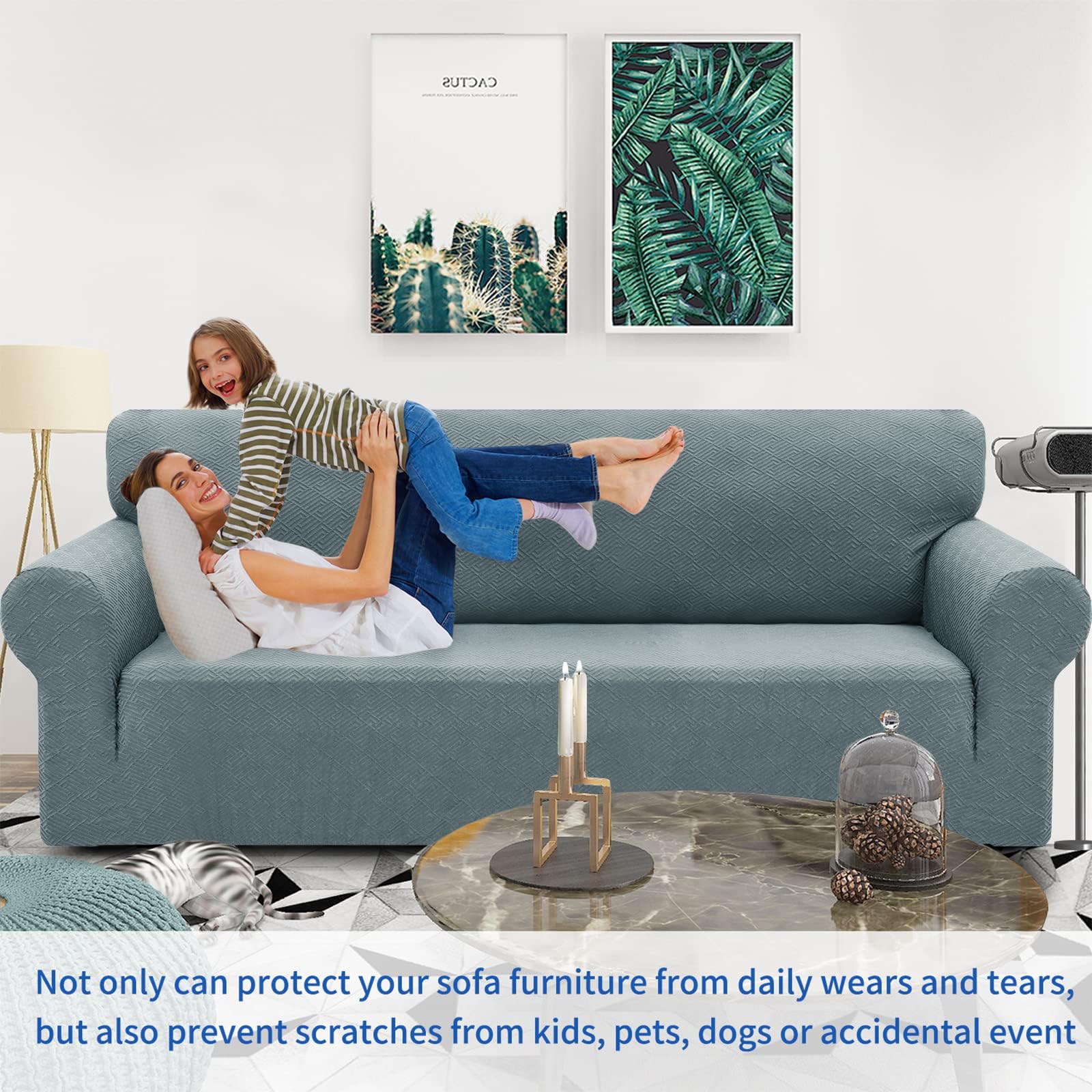 Znsayotx 1 Piece Jacquard Couch Covers For 2 Cushion Couch High Stretch Loveseat Slipcover For Pets Dogs Anti Slip Love Seat Sofa Slipcover Furniture Protector (Medium, New Pattern Light Grey)