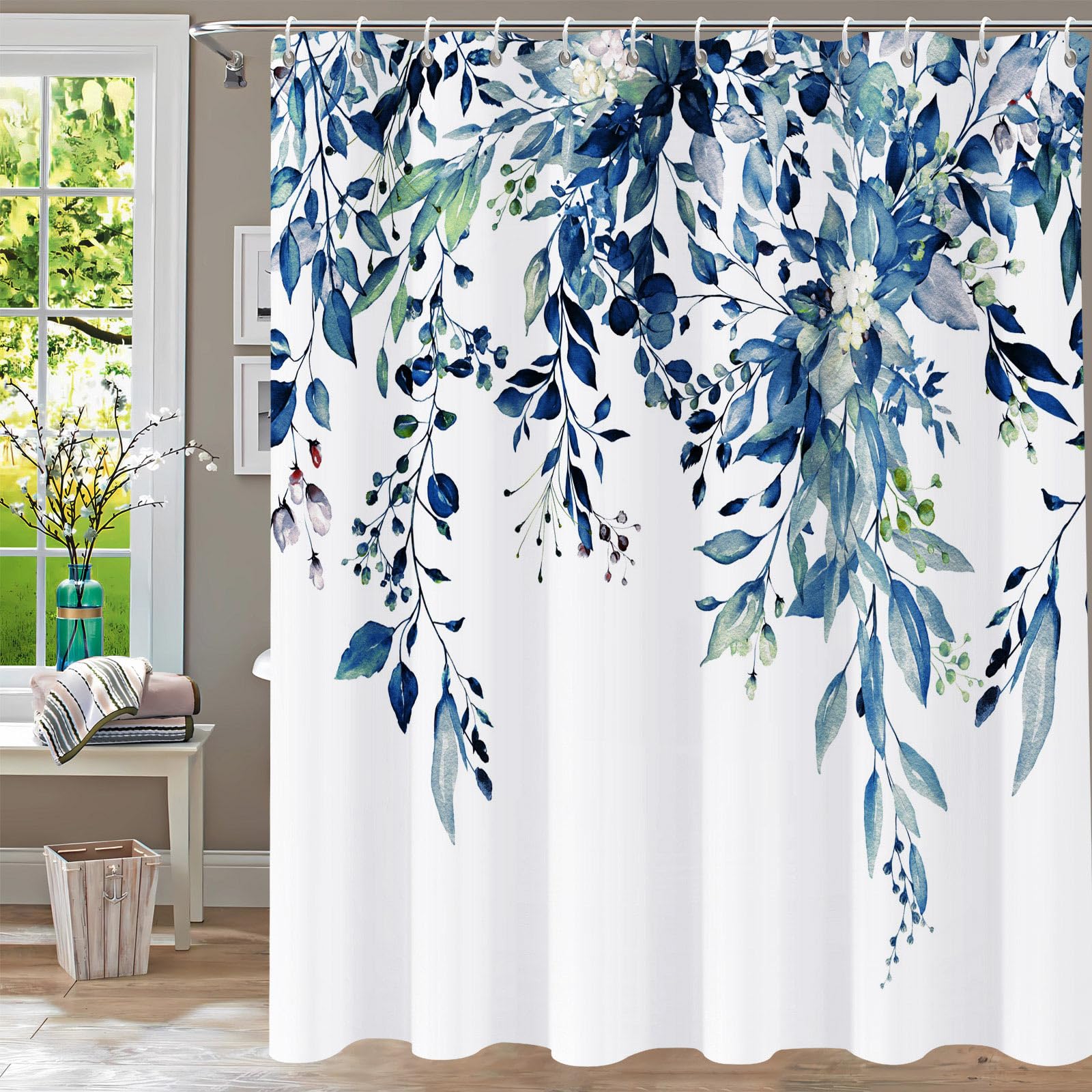 Yiartaan Navy Blue Shower Curtain,Shower Curtains For Bathroom,Mid Century Modern Geometric Shower Curtain Sets,Abstract Navy Bl