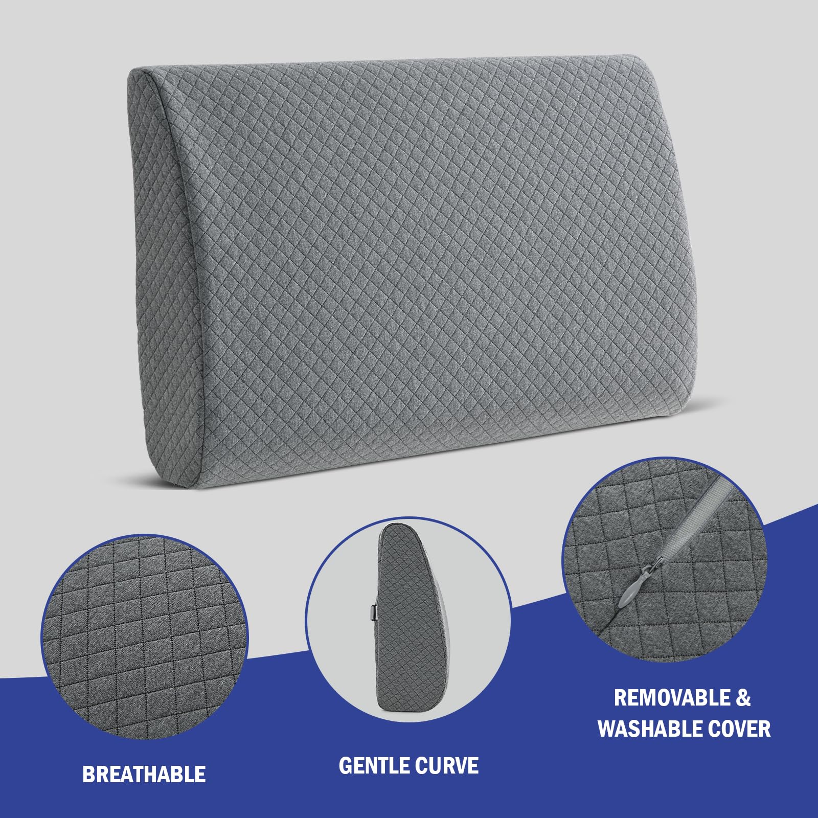HOMBYS Lumbar Support Pillow for Recliner Chair, Memory Foam Back Support Cushion, Grey, 20"x13.5"x5"