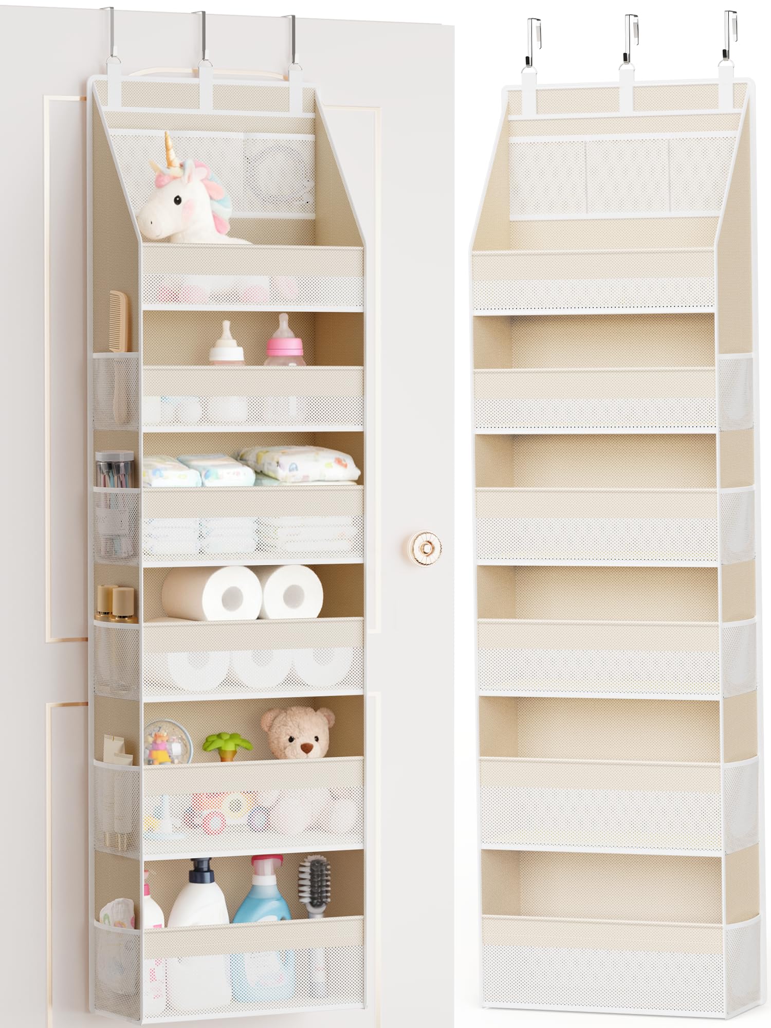 Criusia Over the Door Organizer, 6-Shelf Closet Hanging Storage with 13 Mesh Pockets, 55lbs Capacity Behind the Door Storage for