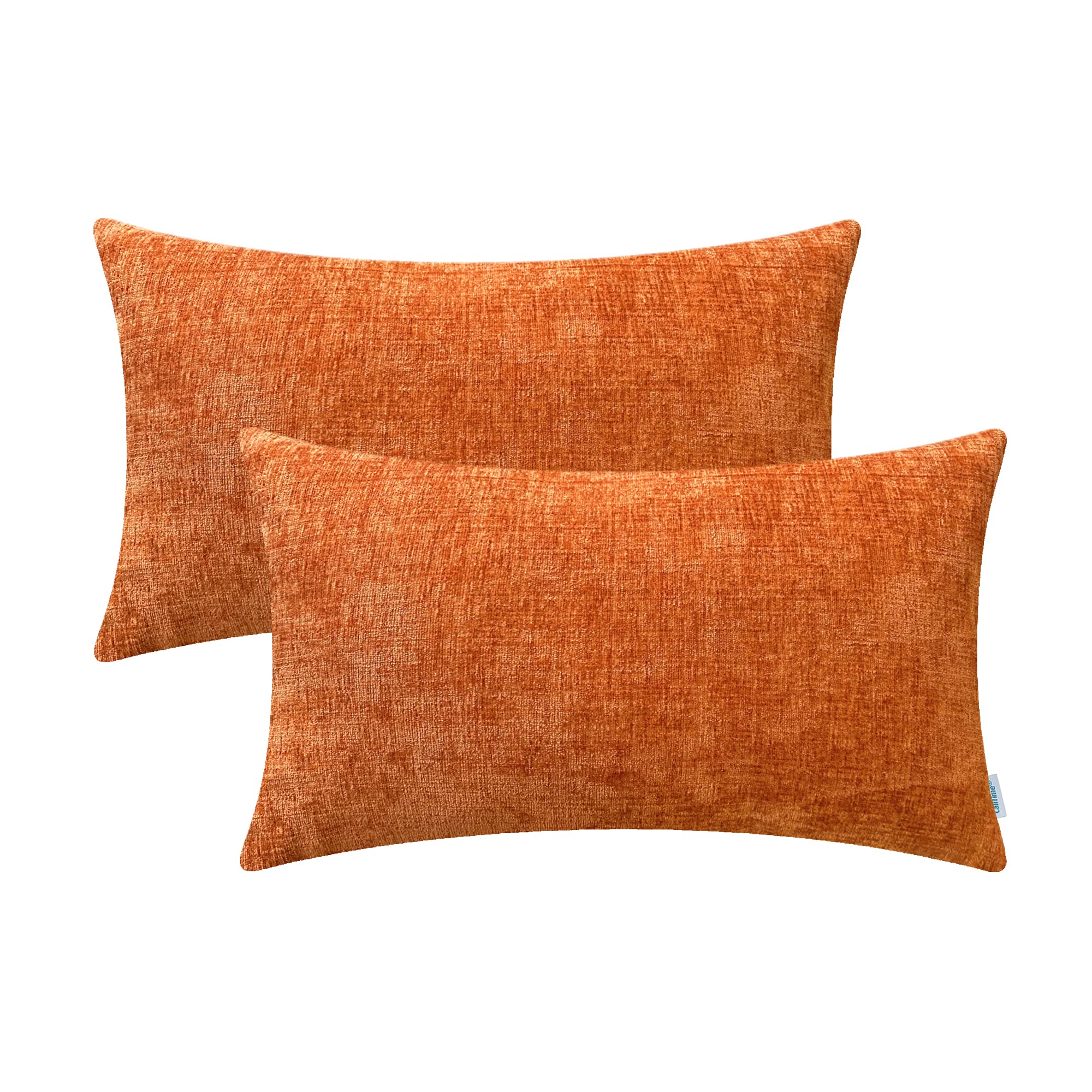 Calitime Fall Pack Of 2 Cozy Pillow Covers Cases For Couch Sofa Home Decoration Solid Dyed Soft Chenille 12 X 20 Inches Burnt Or