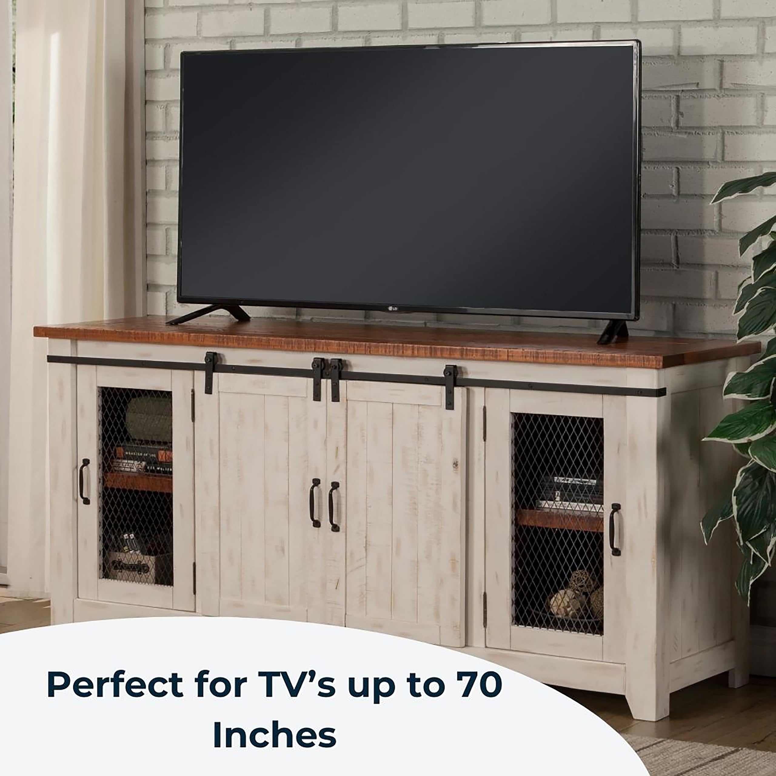 Martin Svensson Home Entertainment Center Solid Pine Wood Rustic TV Stand White and Honey Finish 65"