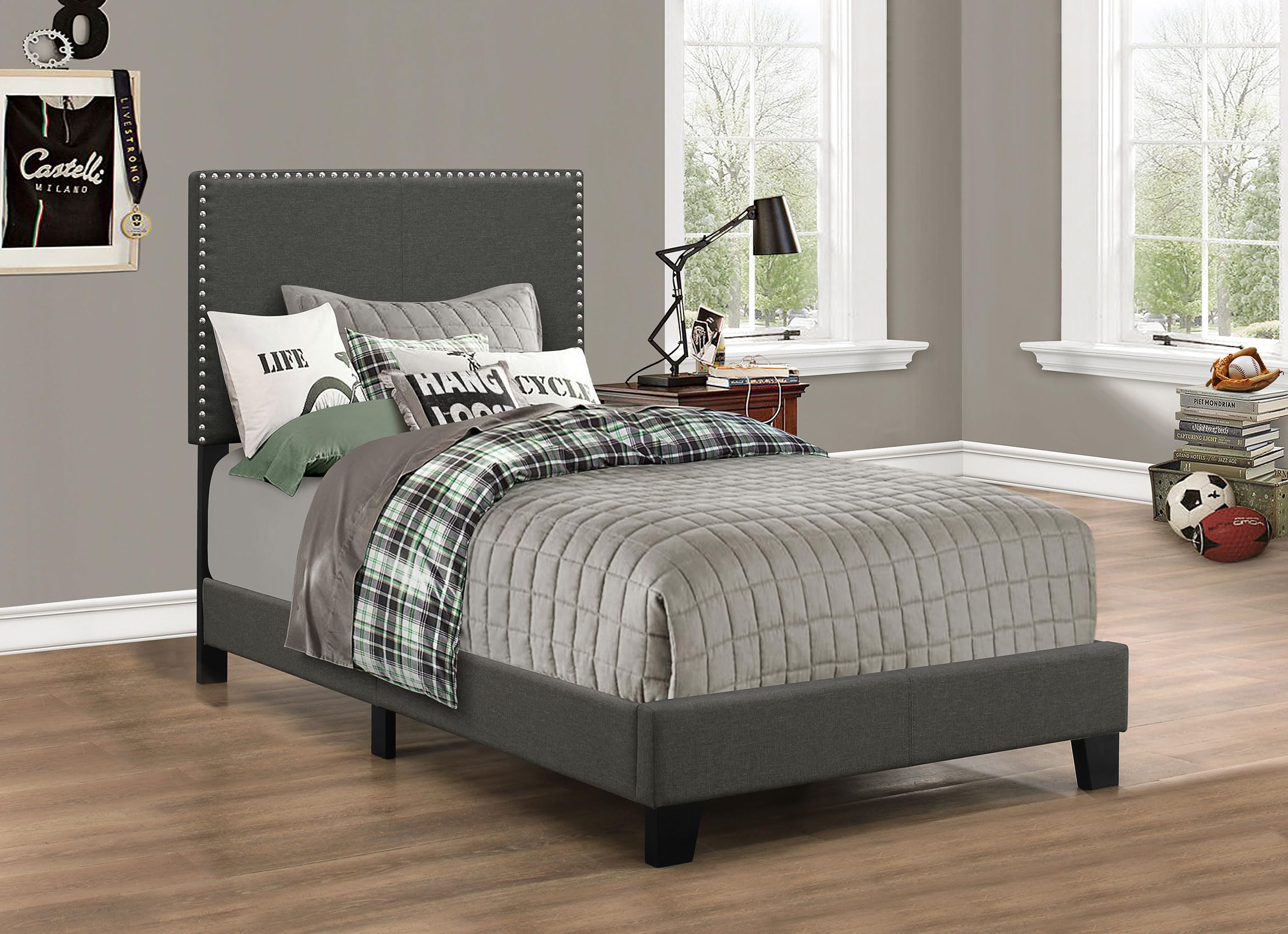 Coaster Home Furnishings Boyd Transitional Fabric Upholstered Twin Size Panel Bed Frame 50-inch Headboard Charcoal 350061T
