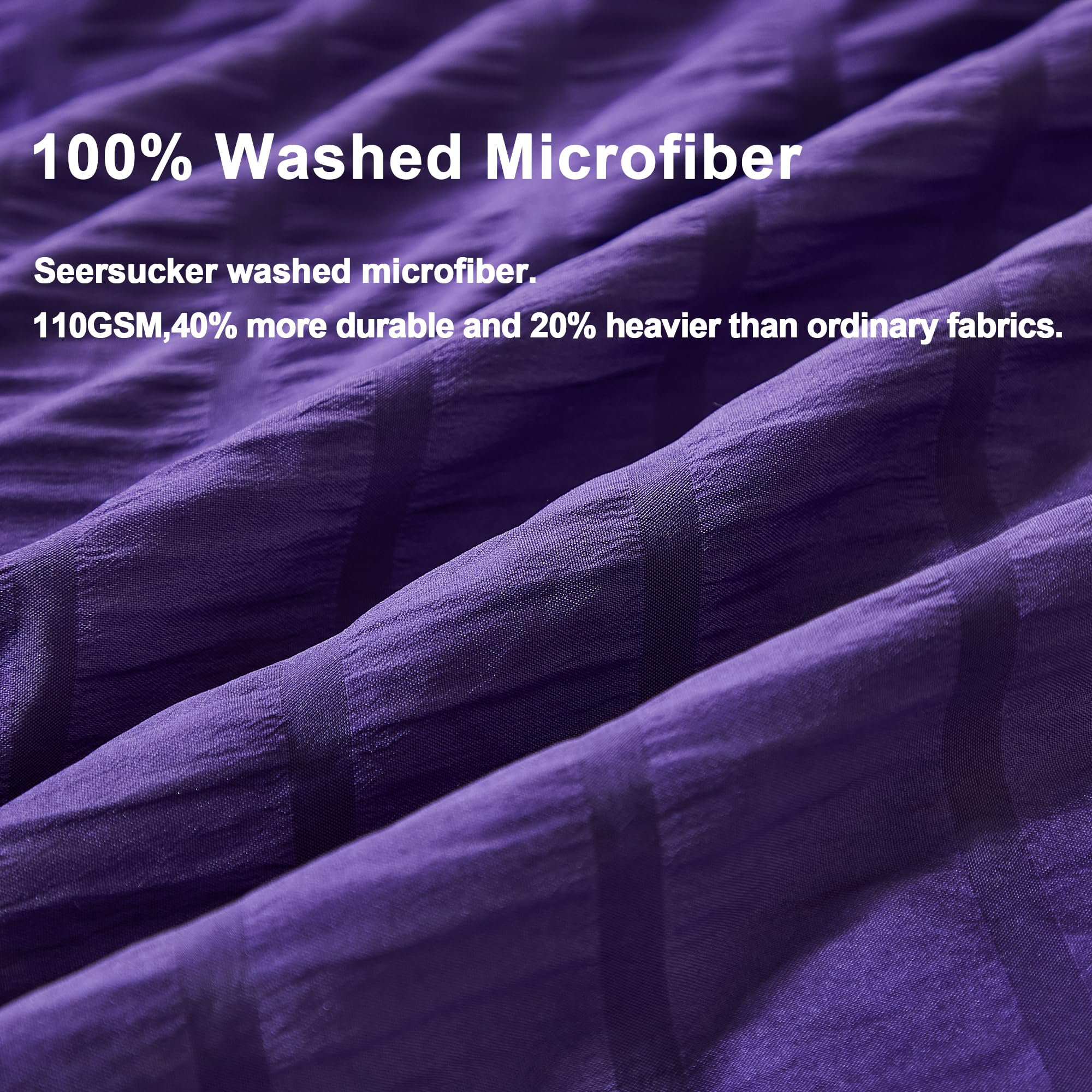 Avelom Dark Purple Duvet Cover King(104 X 90 Inches), 3 Pieces (1 Duvet Cover, 2 Pillow Cases), Seersucker Striped Soft Washed Microfiber Textured Duvet Cover Set With Zipper Closure, Corner Ties
