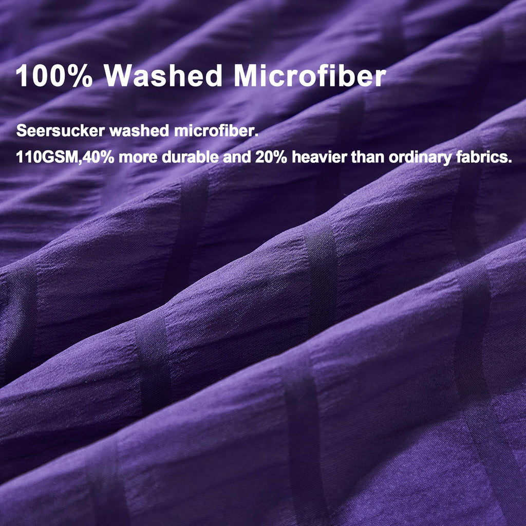 Avelom Dark Purple Duvet Cover Full(80 X 90 Inches), 3 Pieces (1 Duvet Cover, 2 Pillow Cases),Seersucker Tripe Soft Washed Microfiber Textured Duvet Cover Set With Zipper Closure, Corner Ties