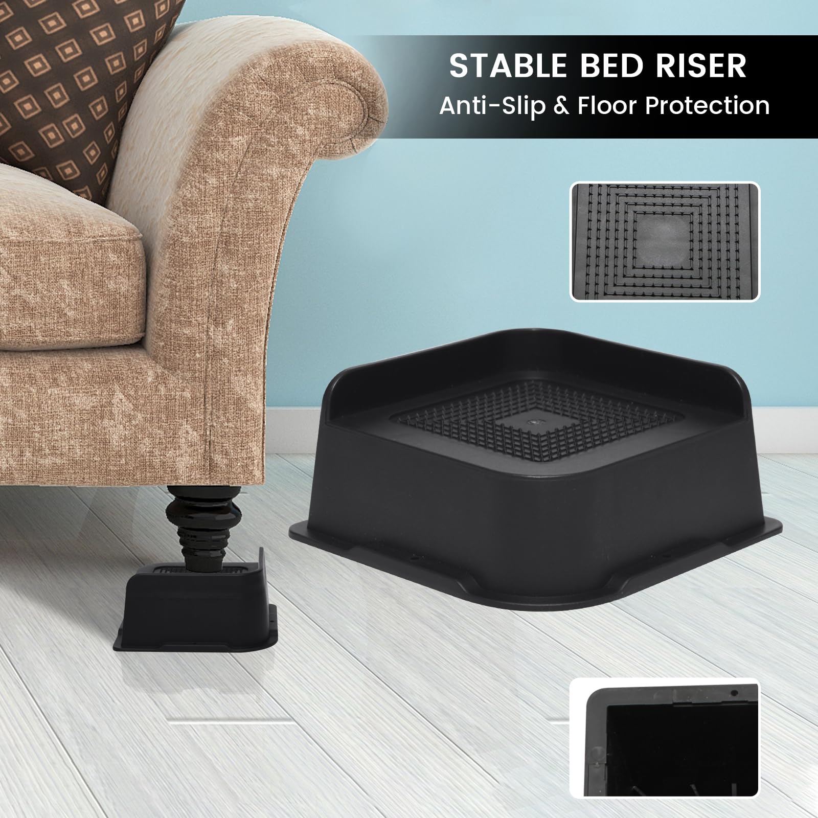 Mymulike Bed Risers 2 Inch Oversized Furniture Risers, Support Up To 6000 Lbs, Lift 2 Inch For Couch, Sofa, Table,Chair (Black 4