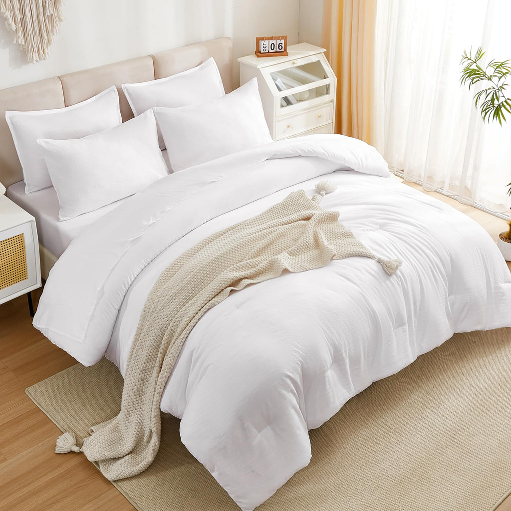 Litanika Comforter California King Size Set White - 7 Pieces Bed In A Bag California King Beddding Comforter Sets, Plain Lightwe