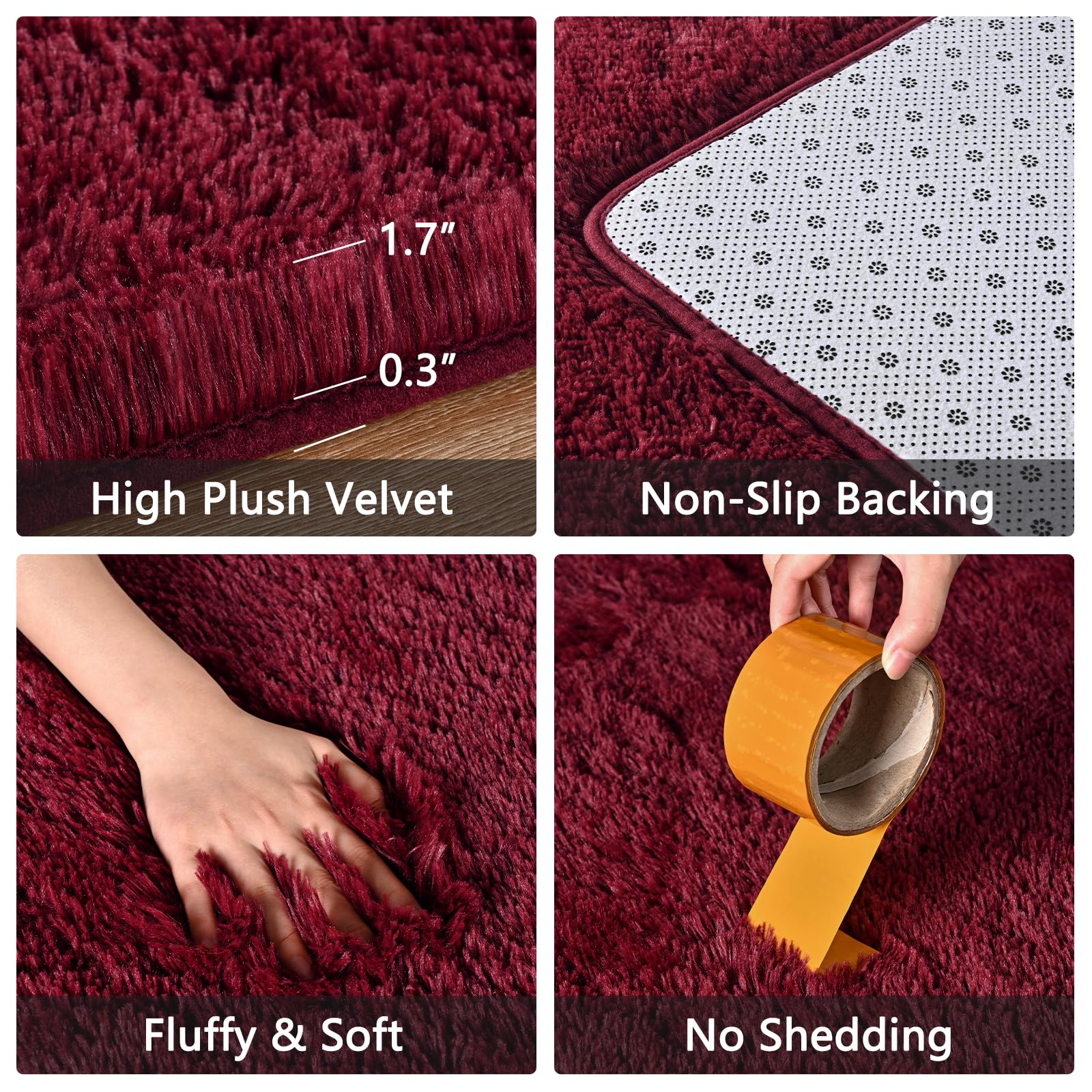 Falark Large Soft Area Rugs For Bedroom Living Room, 8X10 Ft Wine Red Fluffy Rug Carpets For Girls Kids Room, Shaggy Fuzzy Indoo