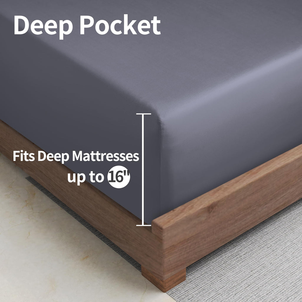 Bamboo Viscose Cooling Fitted Sheet Full Size Only, 400 Thread Count, 16'' Deep Pocket Cooling Bottom Sheets For Hot Sleeper, Si