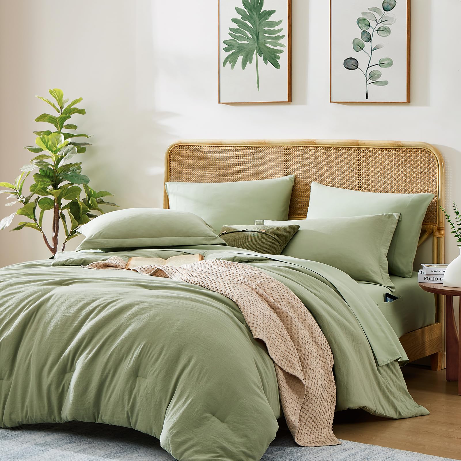 Wrensonge Sage Green Queen Comforter Set, 7 Pieces Soft Microfiber Comforters Queen Size With Fitted Sheet, Flat Sheet, 2 Pillow