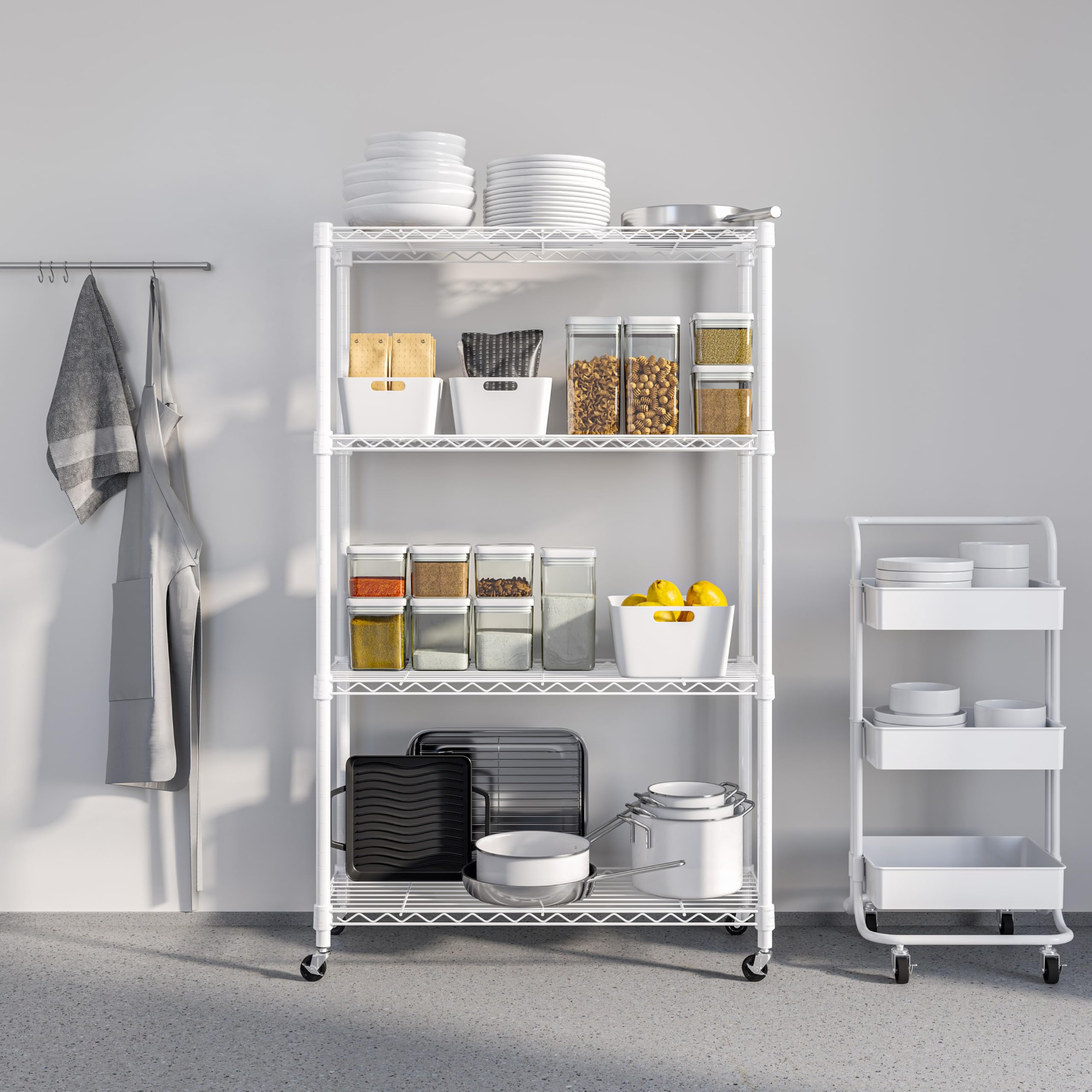 Seville Classics Solid Steel Wire Shelving Storage Unit Adjustable Shelves Organizer Rack, For Home, Kitchen, Office, Garage, Bedroom, Closet, White, 4-Tier, 36' W X 14' D