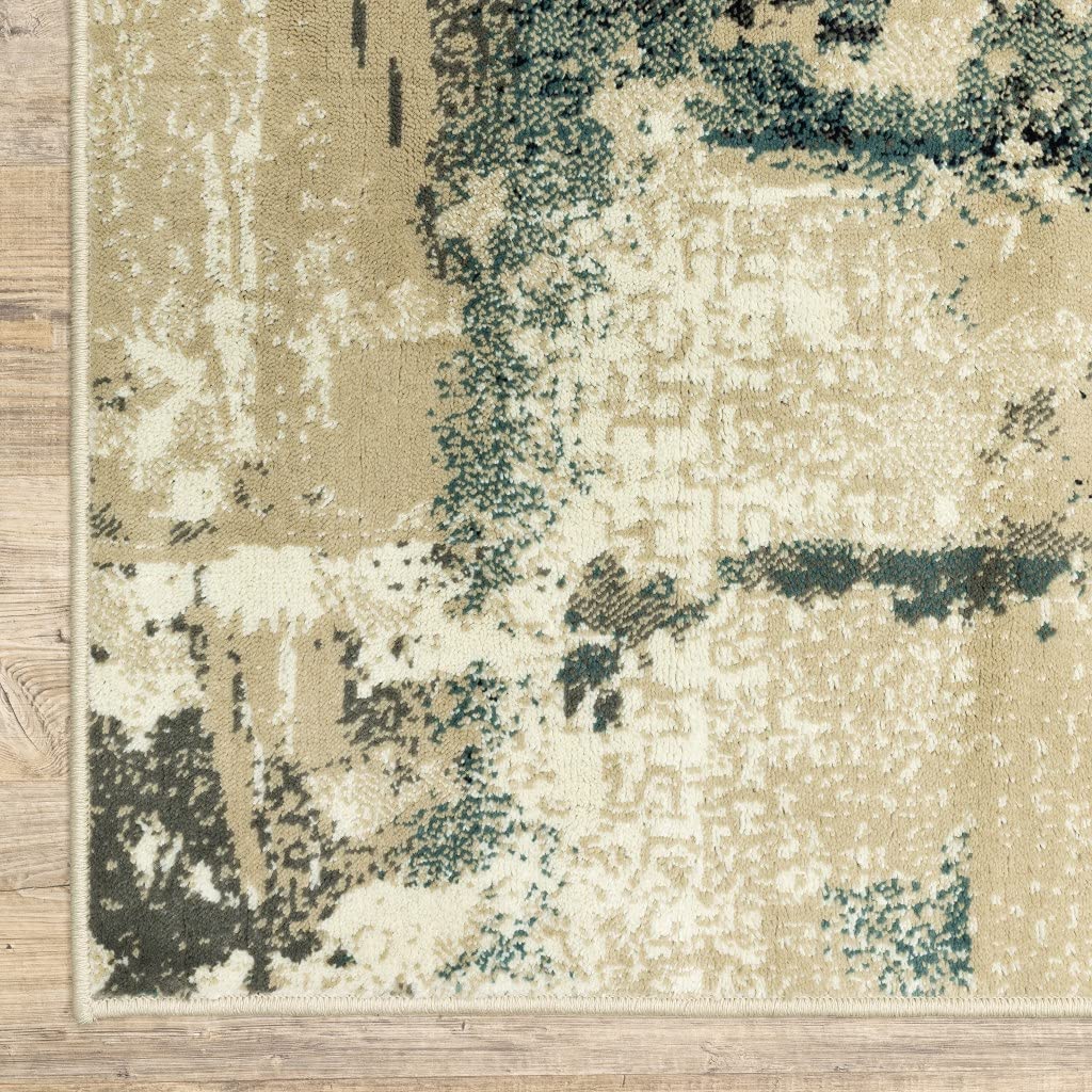 HomeRoots Polypropylene 7’ x 9’ Beige and Blue Block Indoor Area Rug