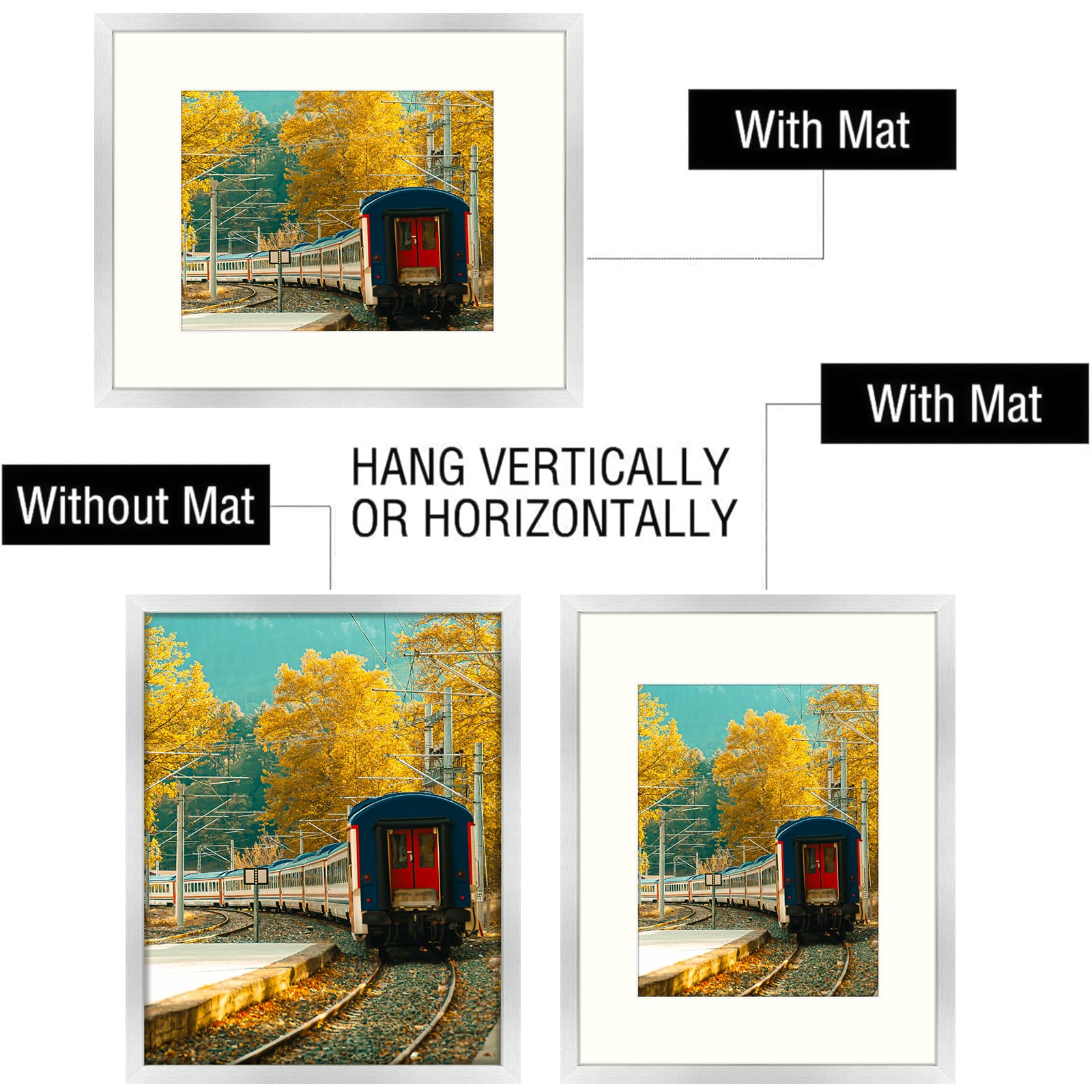 Golden State Art, 16X20 Picture Frame, Poster Frame In Silver, Display 11X14 With Mat Or 16X20 Without Mat, 2 Pack