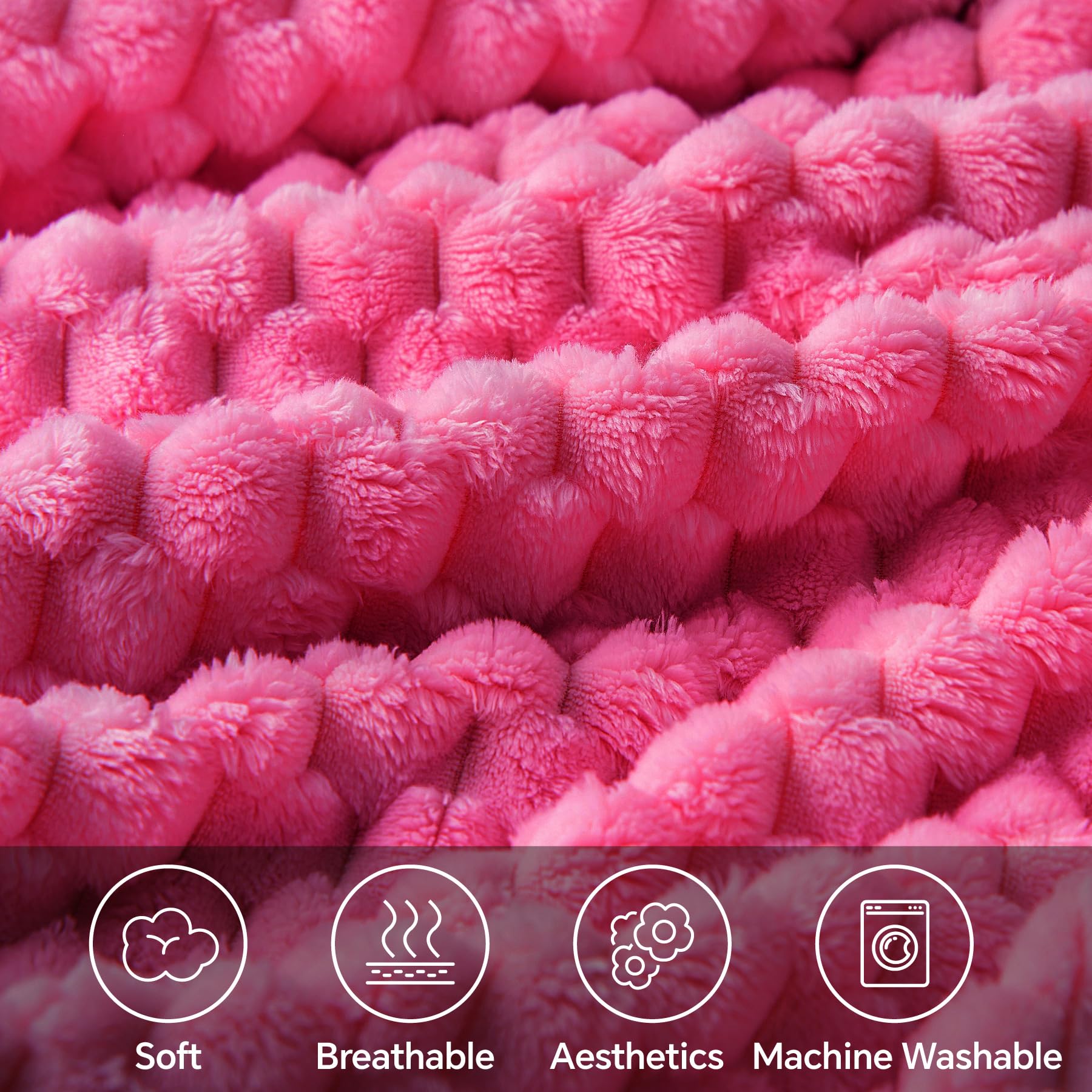 BEDELITE Fleece Throw Blanket - 50x60" Hot Pink, Soft Polyester, Cozy 3D Jacquard Design, Perfect for Couch & Bed