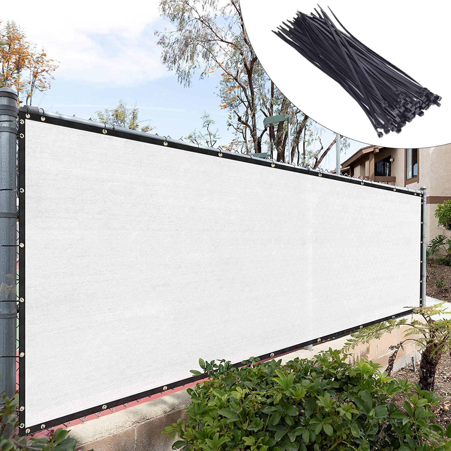 Royal Shade Custom Size 6' X 185' White Fence Privacy Screen Windscreen Cover Netting Mesh Fabric Cloth - Cable Zip Ties Include