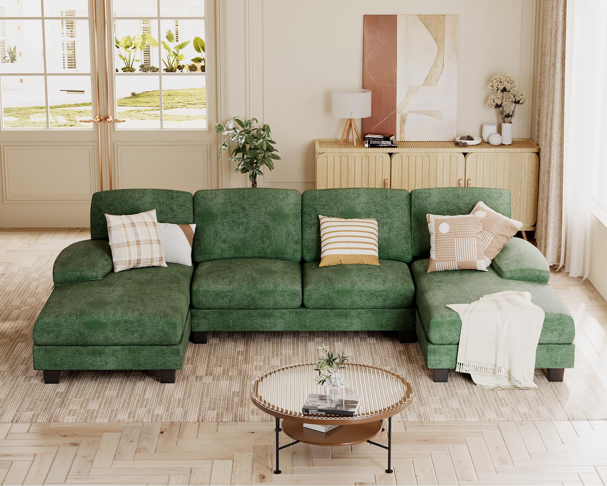 Jummico Sectional Couches For Living Room, U Shaped Couch With Chenille Fabric, 4 Seat Modern Sofa With Removable Pillows For Ap