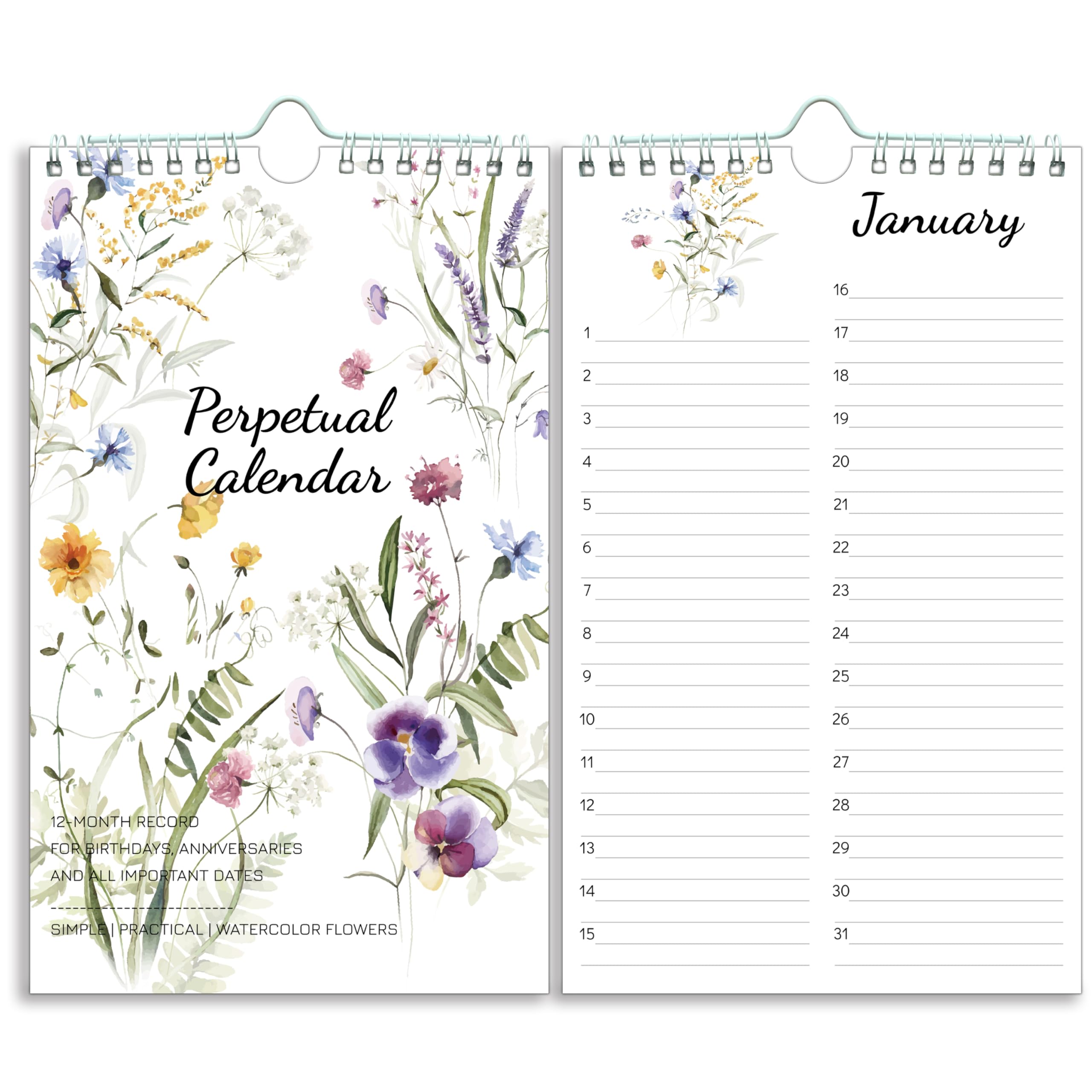 Perpetual Calendar - Undated Calendar 12-Month For Birthday, Anniversaries, Important Days, Festivals Reminder, 6 ' ' X 10 ' ' W