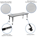 Flash Furniture Emmy Mobile 86" Oval Wave Flexible Laminate Activity Table Set with 12" Student Stack Chairs, Grey/Black
