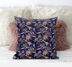 HomeRoots Red Blue Gold 20' Midnight Blue Roses Zippered Suede Throw Pillow