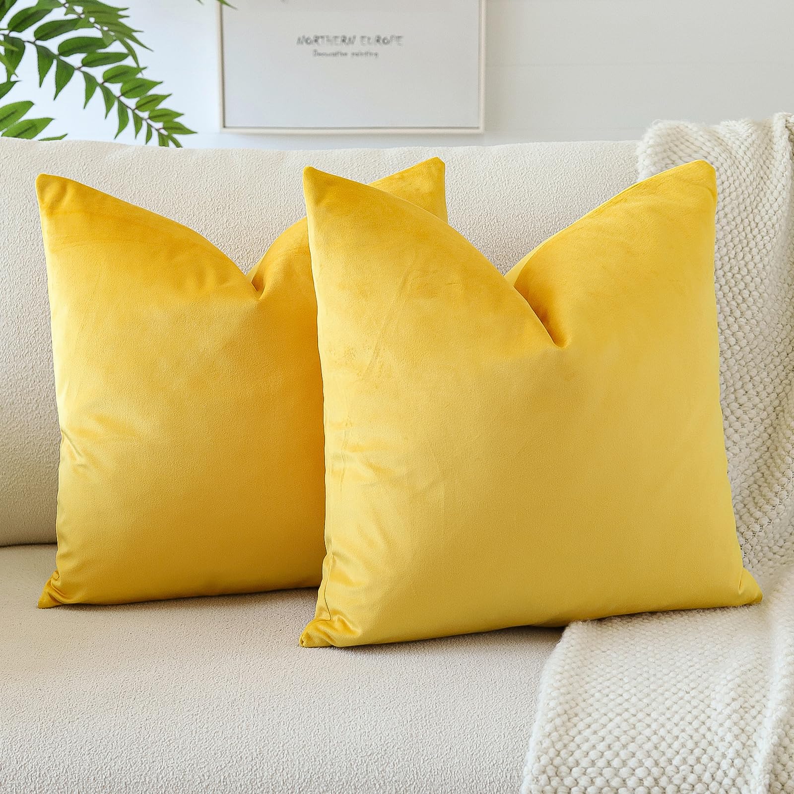 Otostar Pack Of 2 Velvet Soft Decorative Throw Pillow Covers Solid Square Cushion Case Home Decor Pillow Covers For Couch Sofa Bedroom Living Room Decorative Pillowcases 20 X 20 Inch (Orange Yellow)