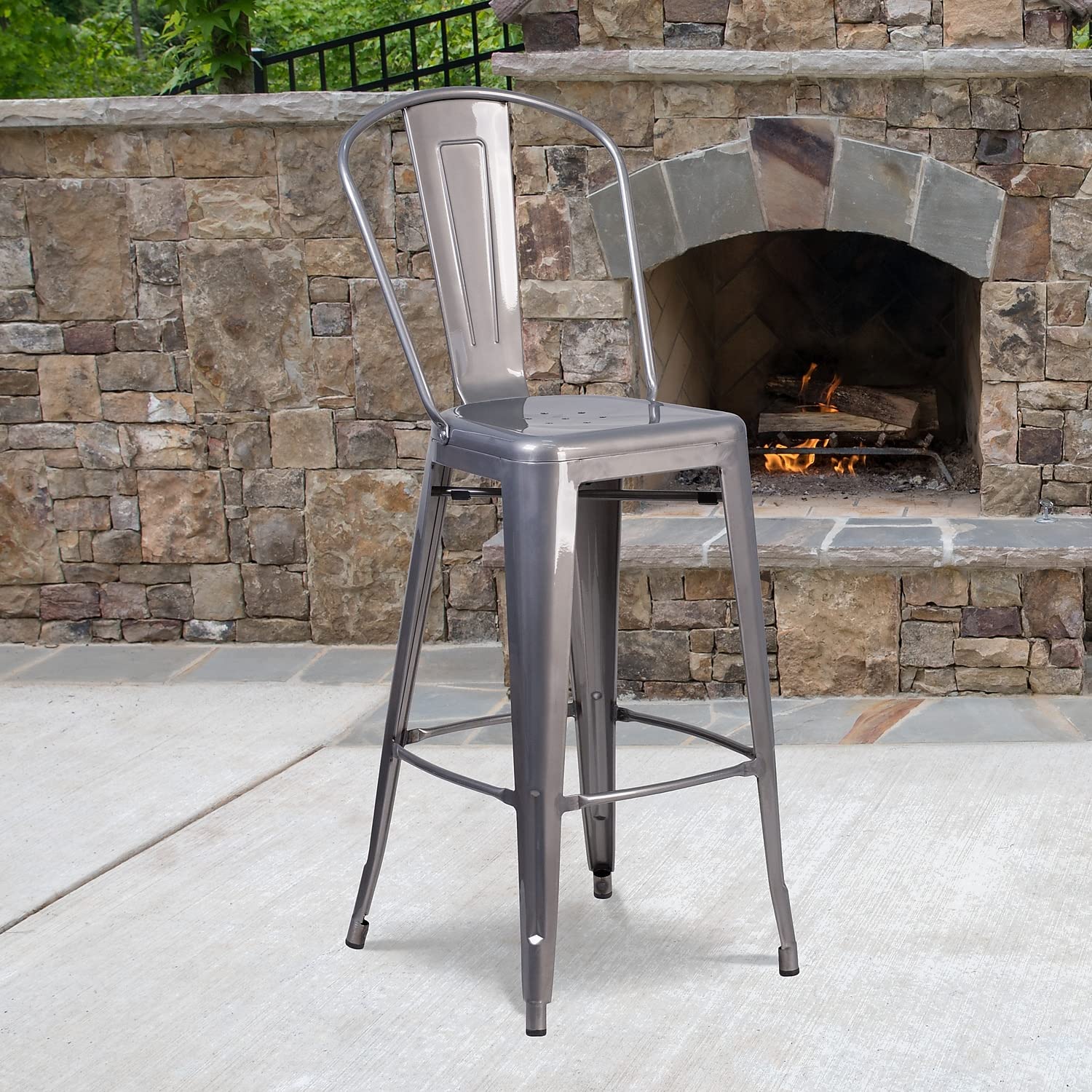 Flash Furniture 30'' High Clear Coated Indoor Barstool With Back