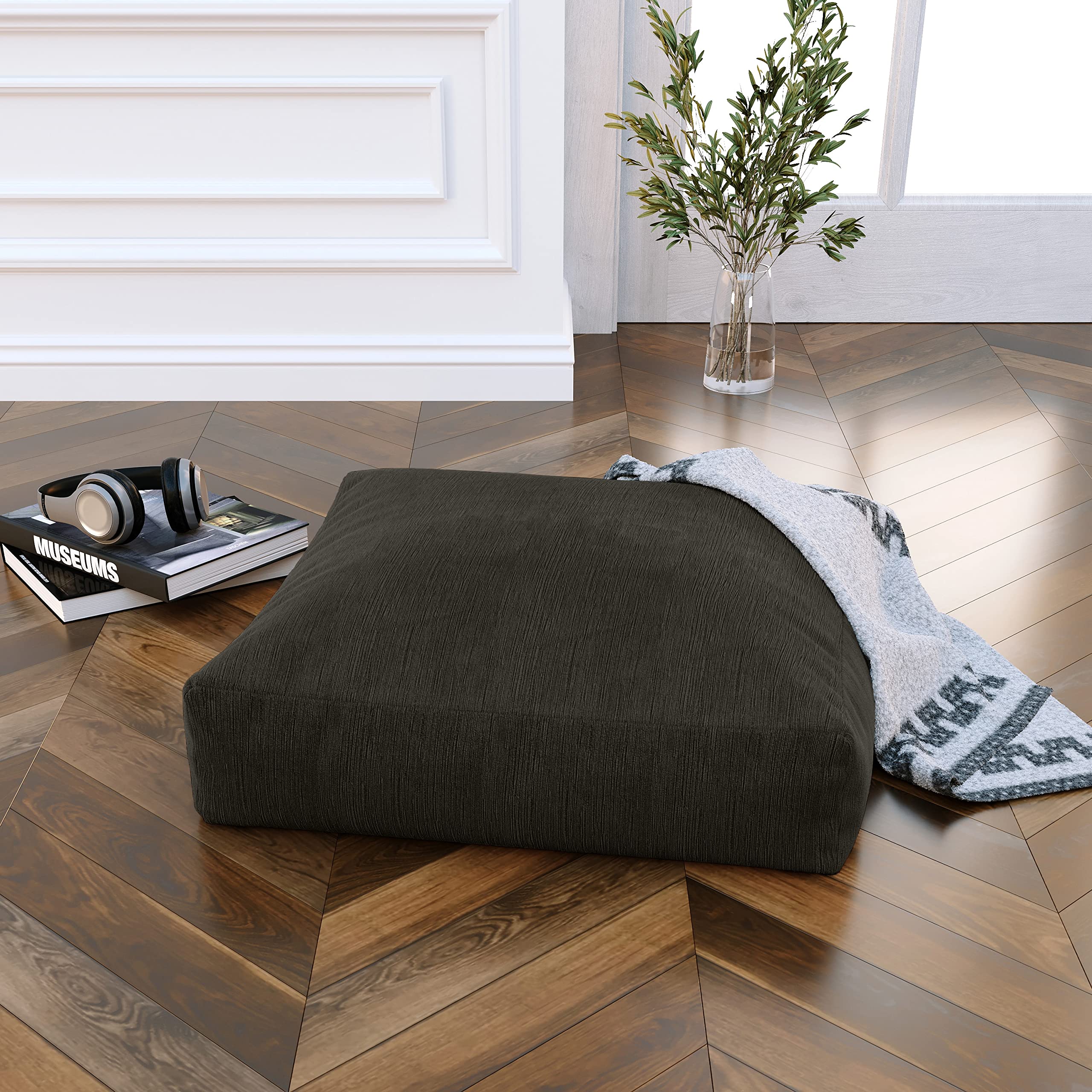 Jaxx Brio Large Dcor Floor Pillow / Meditation Yoga Cushion, Plush Microvelvet, Charcoal