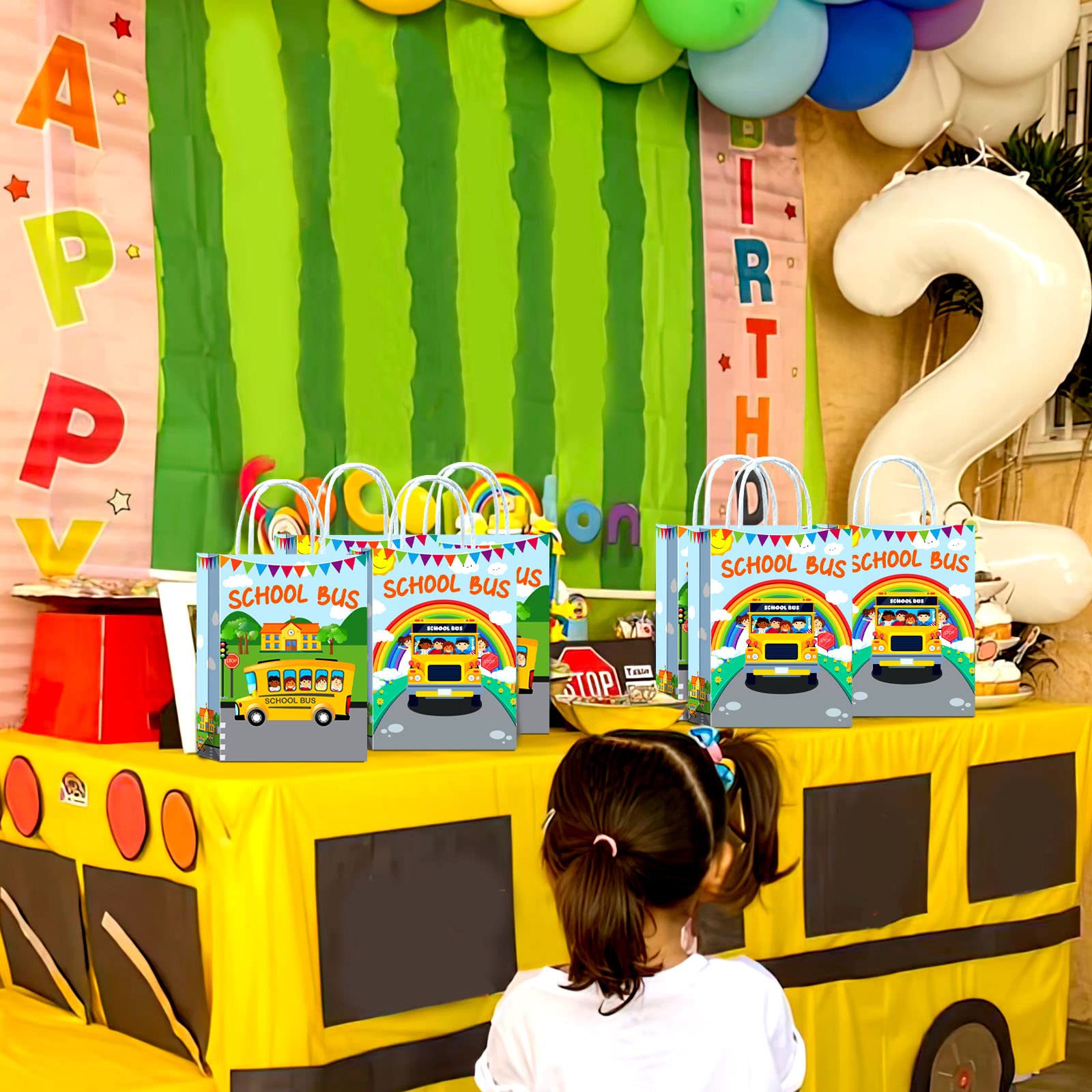 16 Pieces School Bus Goodie Bags For School Bus Birthday Party Supplies,School Bus Gift Snacks Treat Candy Party Favors Bags Wit