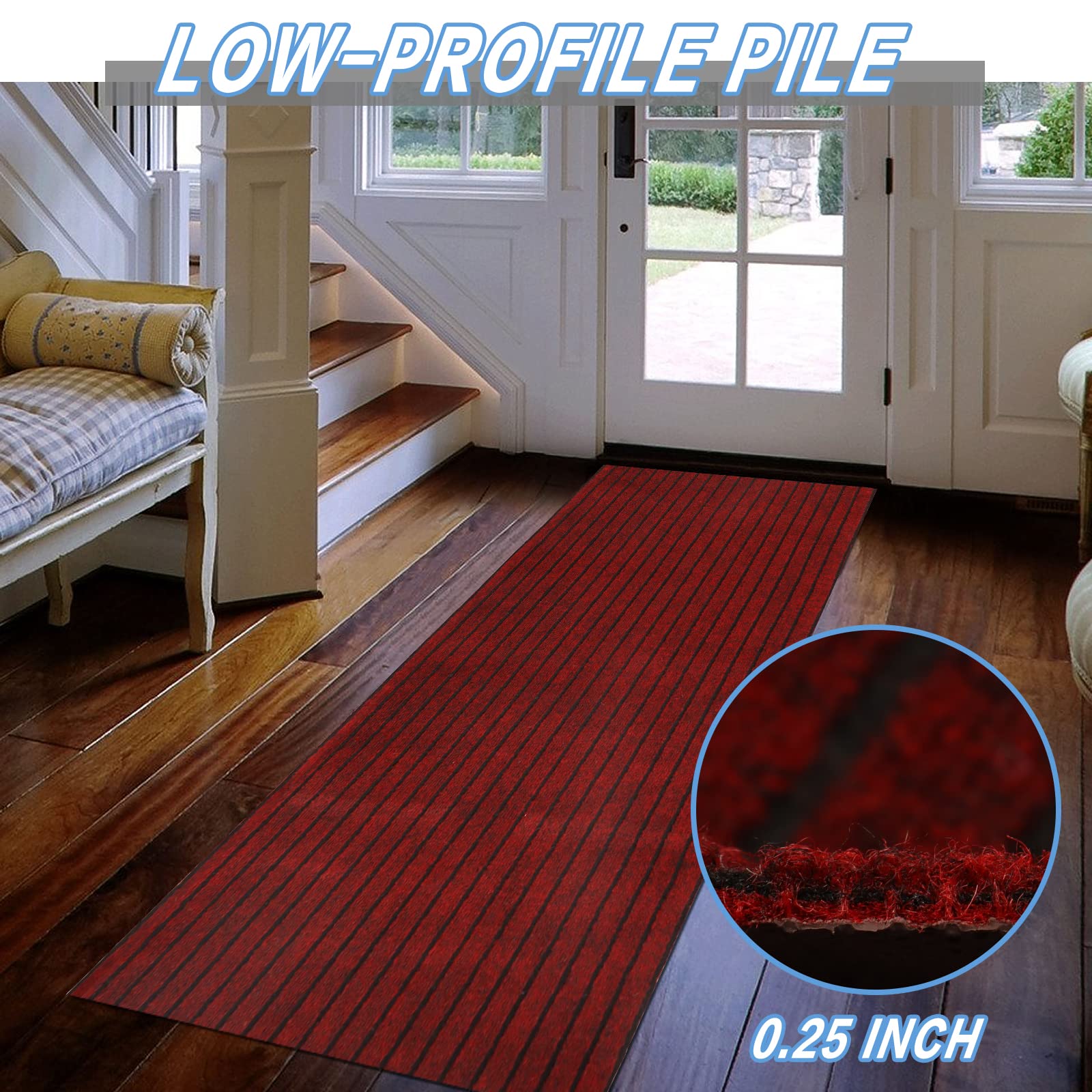 Freadem Runner Rugs 2' X 56' Indoor Outdoor Carpet Runner, Area Rugs With Anti-Slip Rubber Backing For Aisle Hallway Balcony Gar